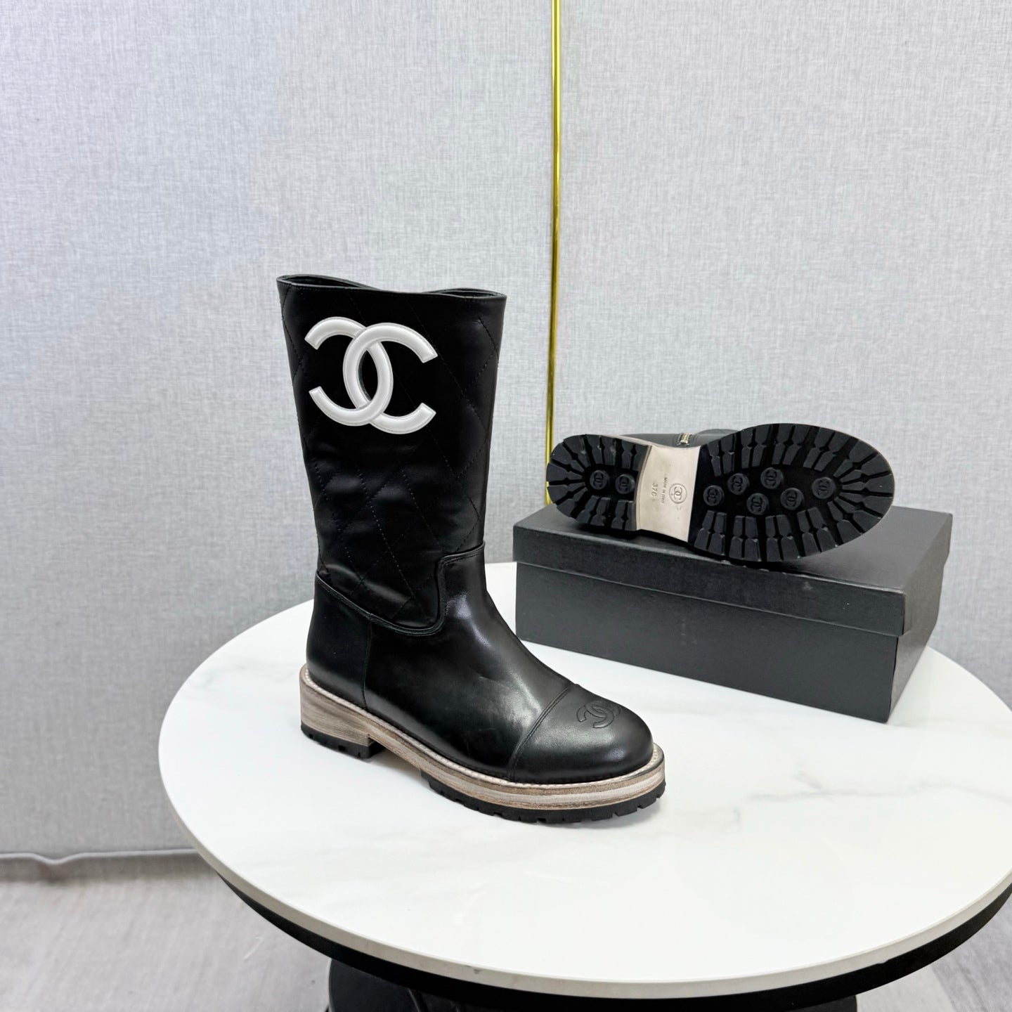 CC 26s Mid-Calf Boots Black Quited Calfskin 972658