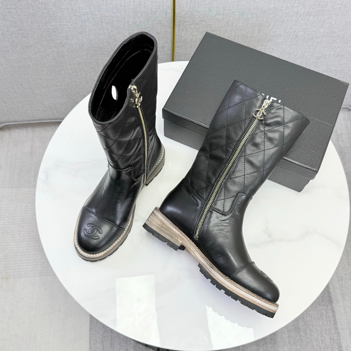 CC 26s Mid-Calf Boots Black Quited Calfskin 972658