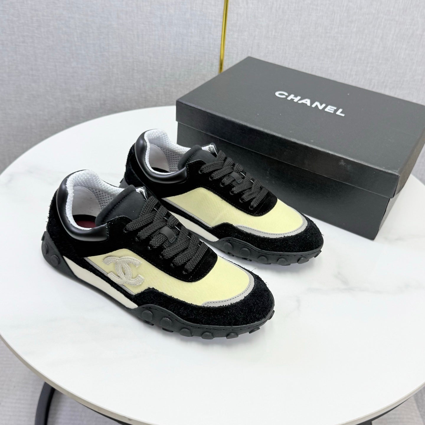 CC 26s Casual Sneakers Cream Black Suede Calfskin 972882