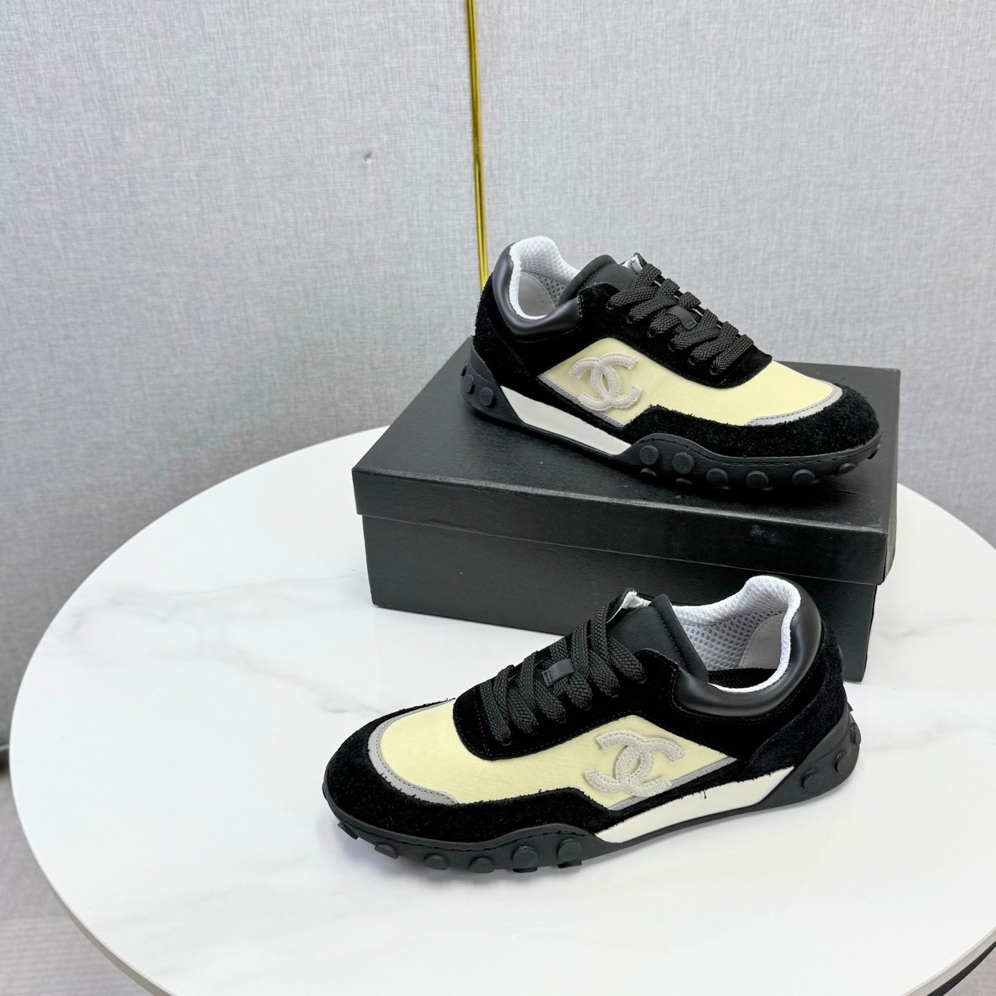CC 26s Casual Sneakers Cream Black Suede Calfskin 972882