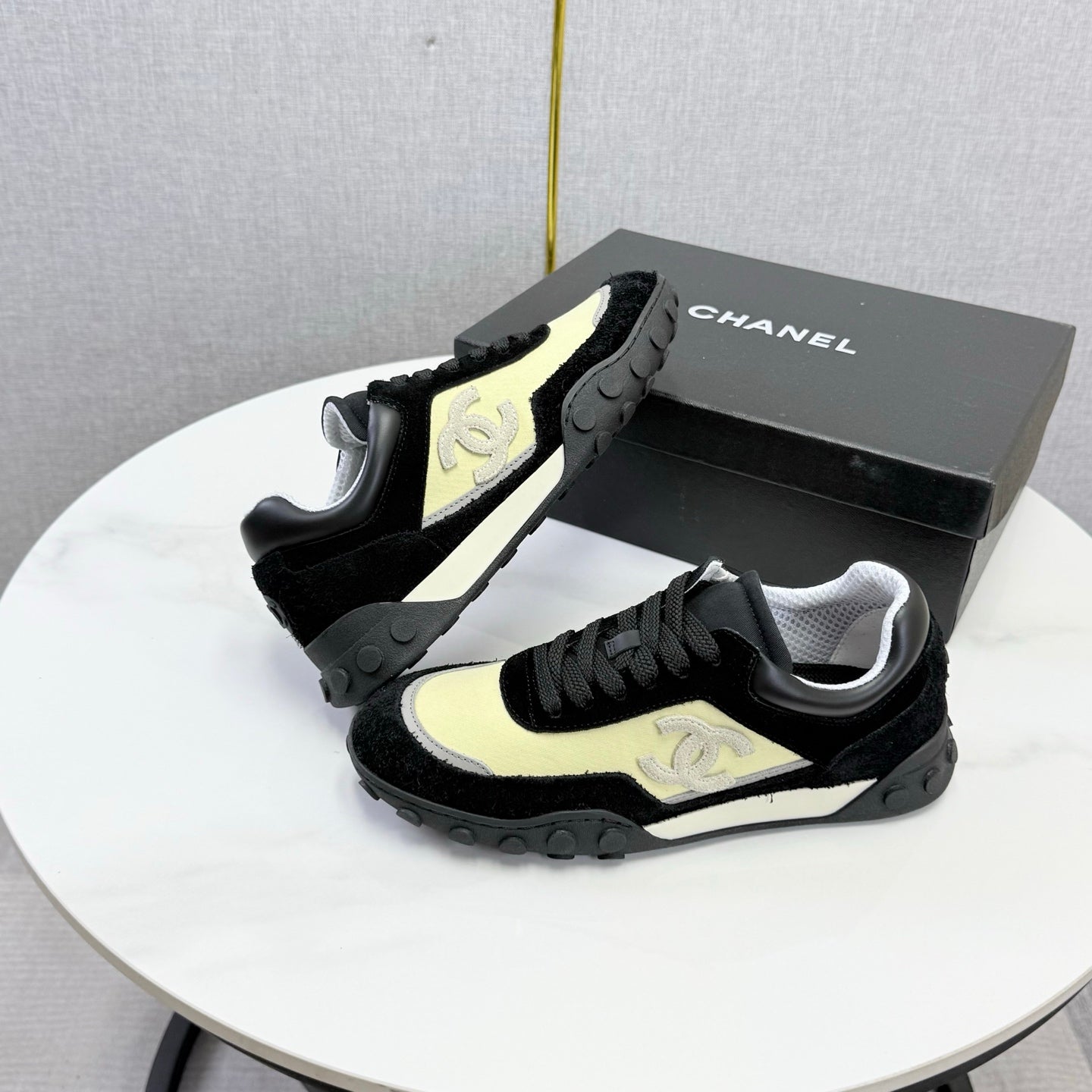 CC 26s Casual Sneakers Cream Black Suede Calfskin 972882
