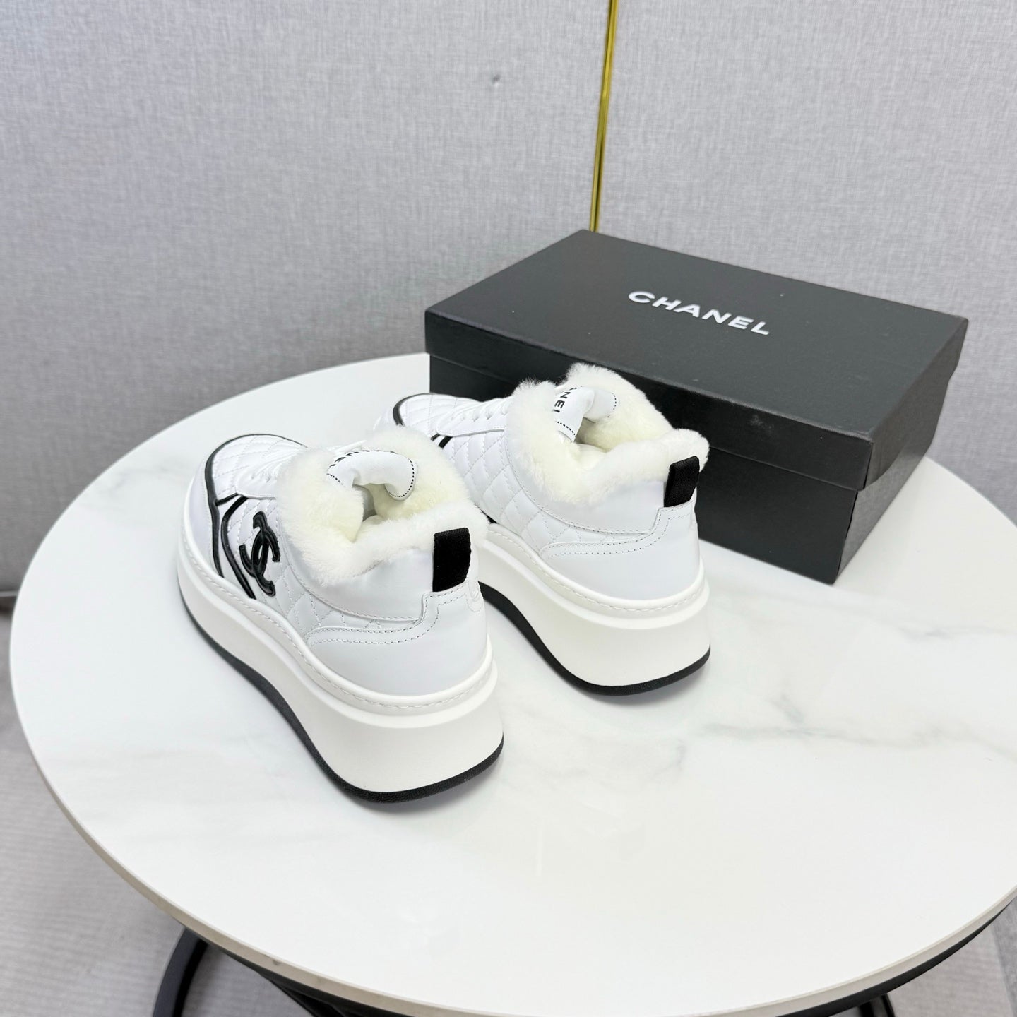 CC 26s Platform Sneakers White Quilted Calfskin Shearling 972894
