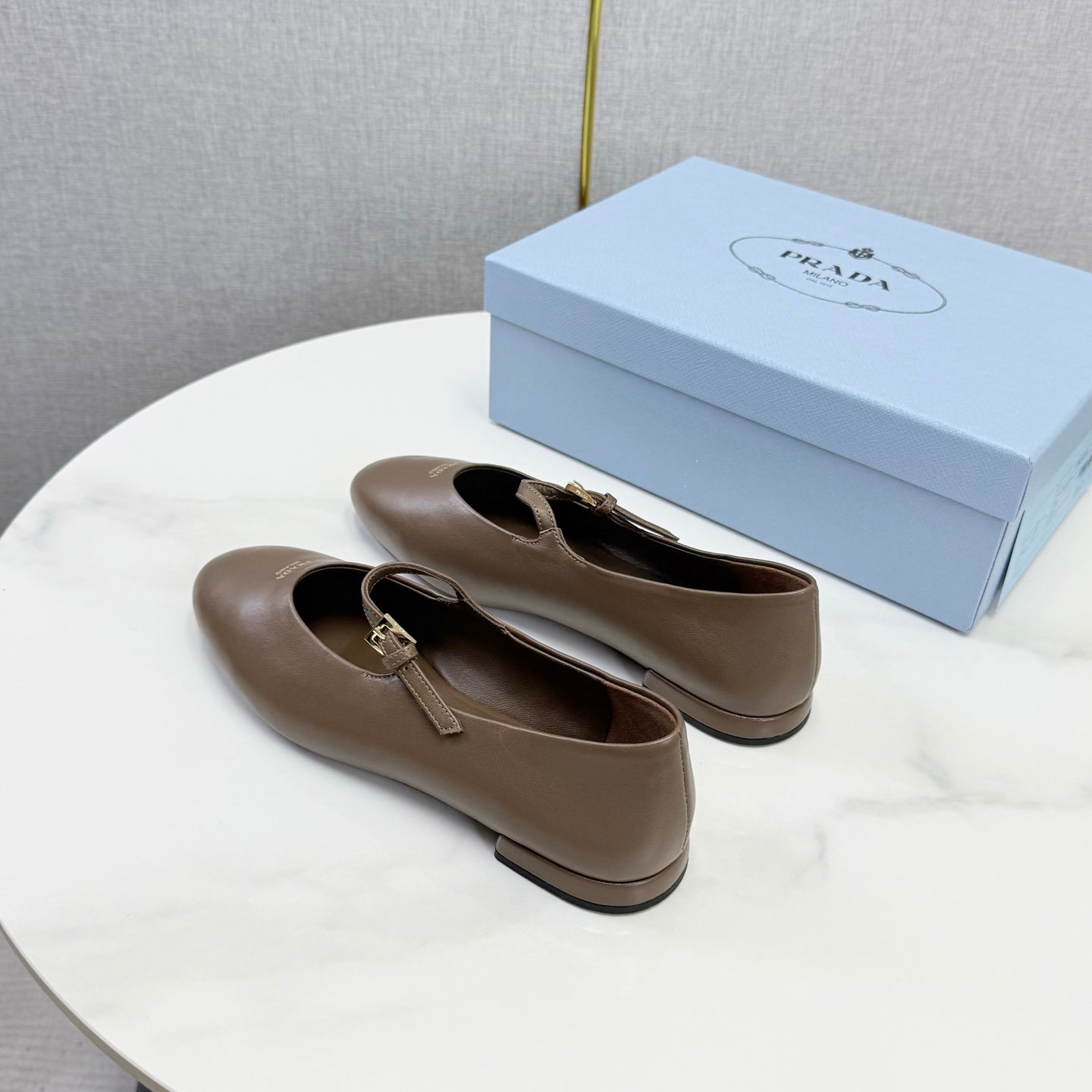 Prada 26s Ballerina Flats Strap With Buckle Bright Brown Nappa Leather 973279
