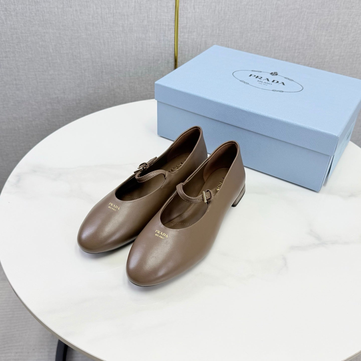 Prada 26s Ballerina Flats Strap With Buckle Bright Brown Nappa Leather 973279