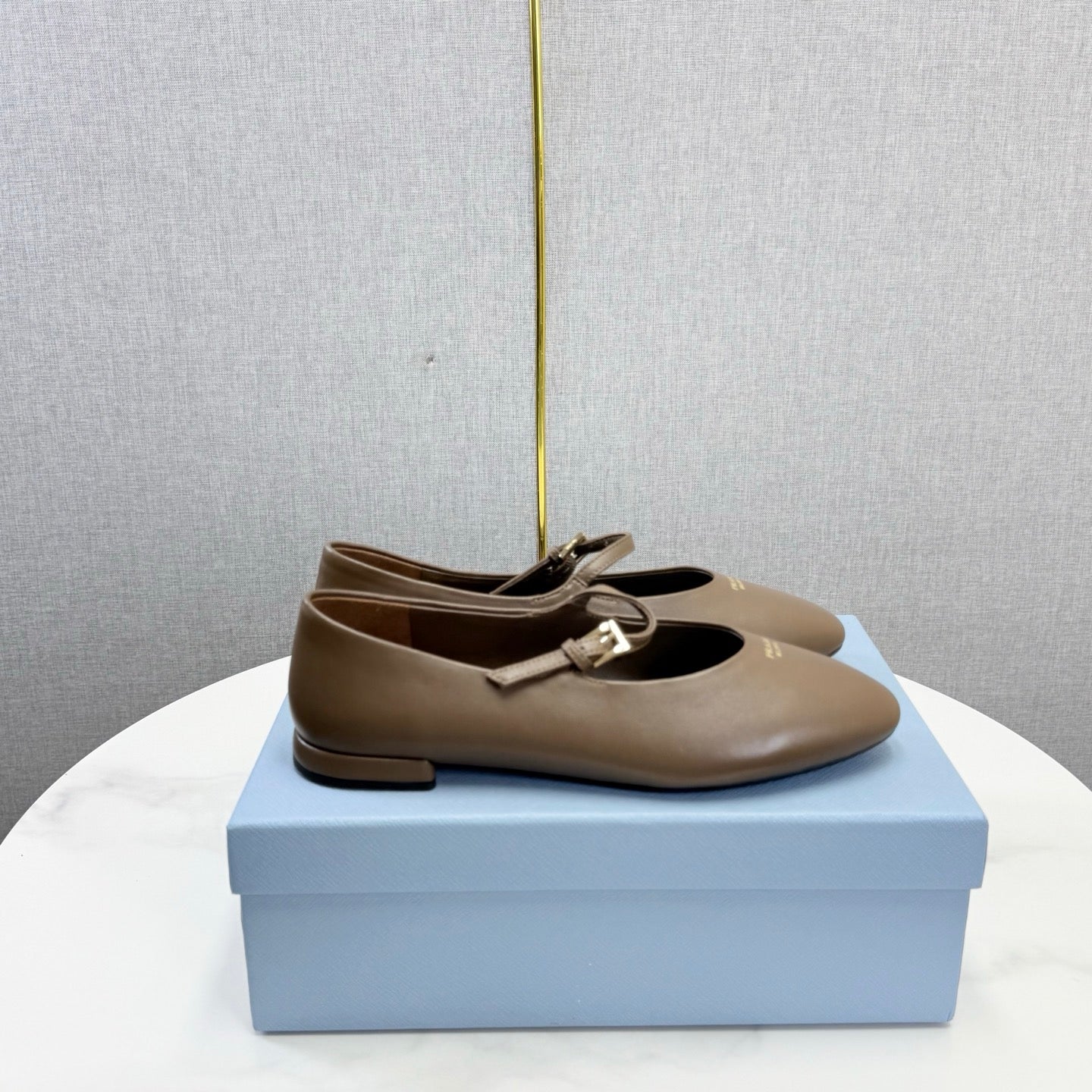 Prada 26s Ballerina Flats Strap With Buckle Bright Brown Nappa Leather 973279
