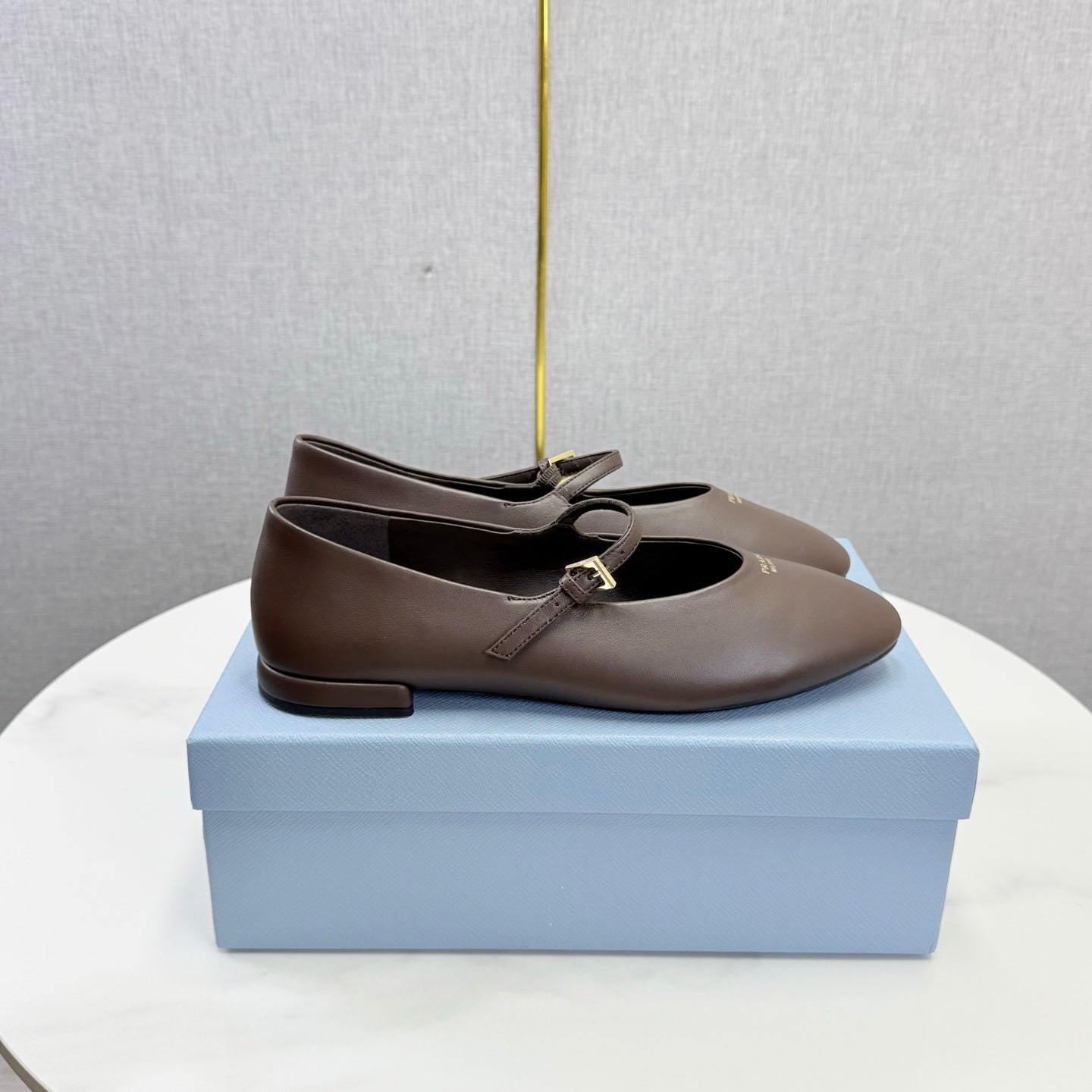 Prada 26s Ballerina Flats Strap With Buckle Brown Burgundy Nappa Leather 973280