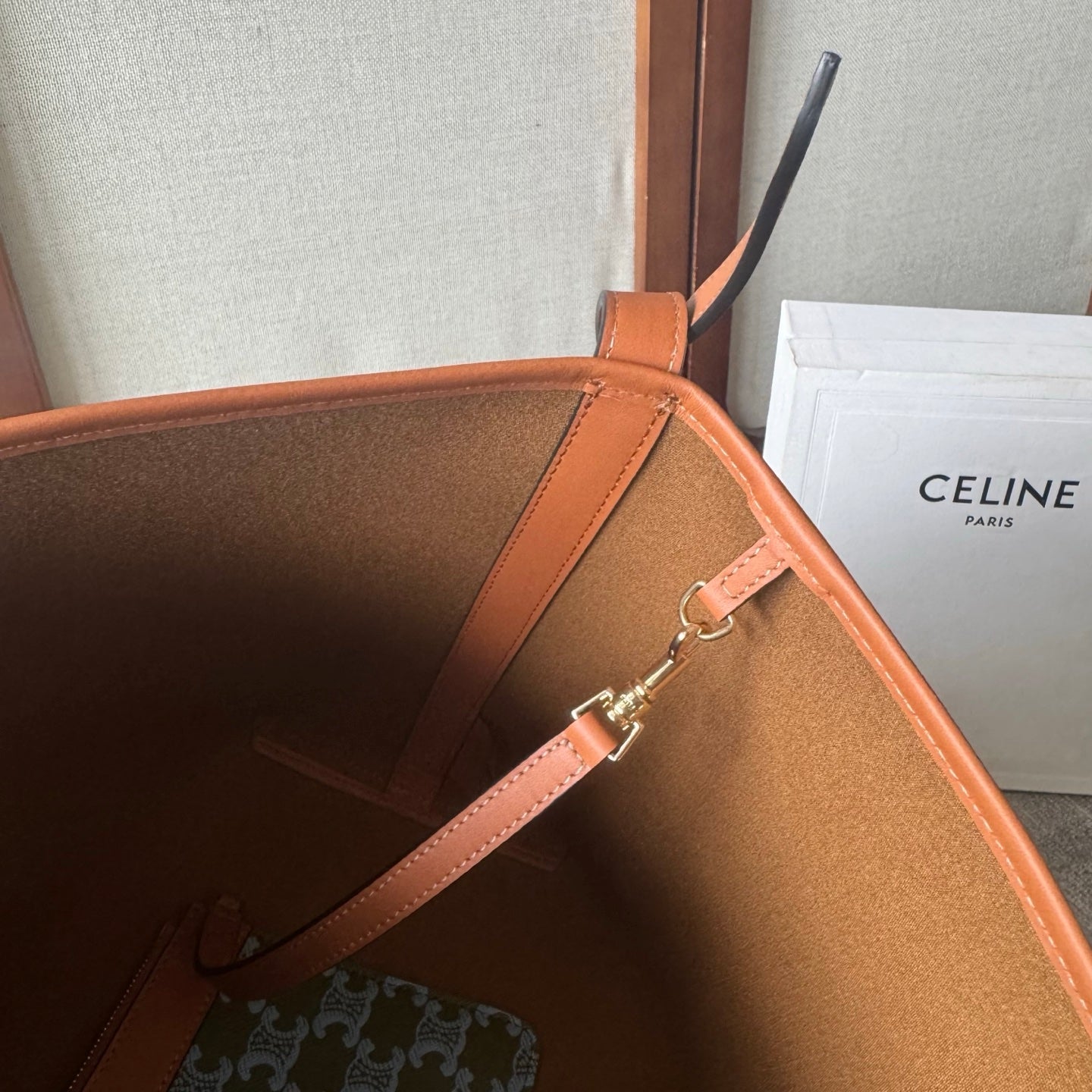 Celine Soft Shopper Bag in Triomphe Brown Green Blue Canvas and Calfskin
