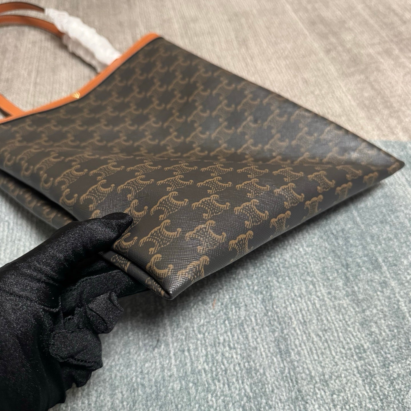 Celine Medium Flat Shopper Black Brown Triomphe Canvas Calfskin