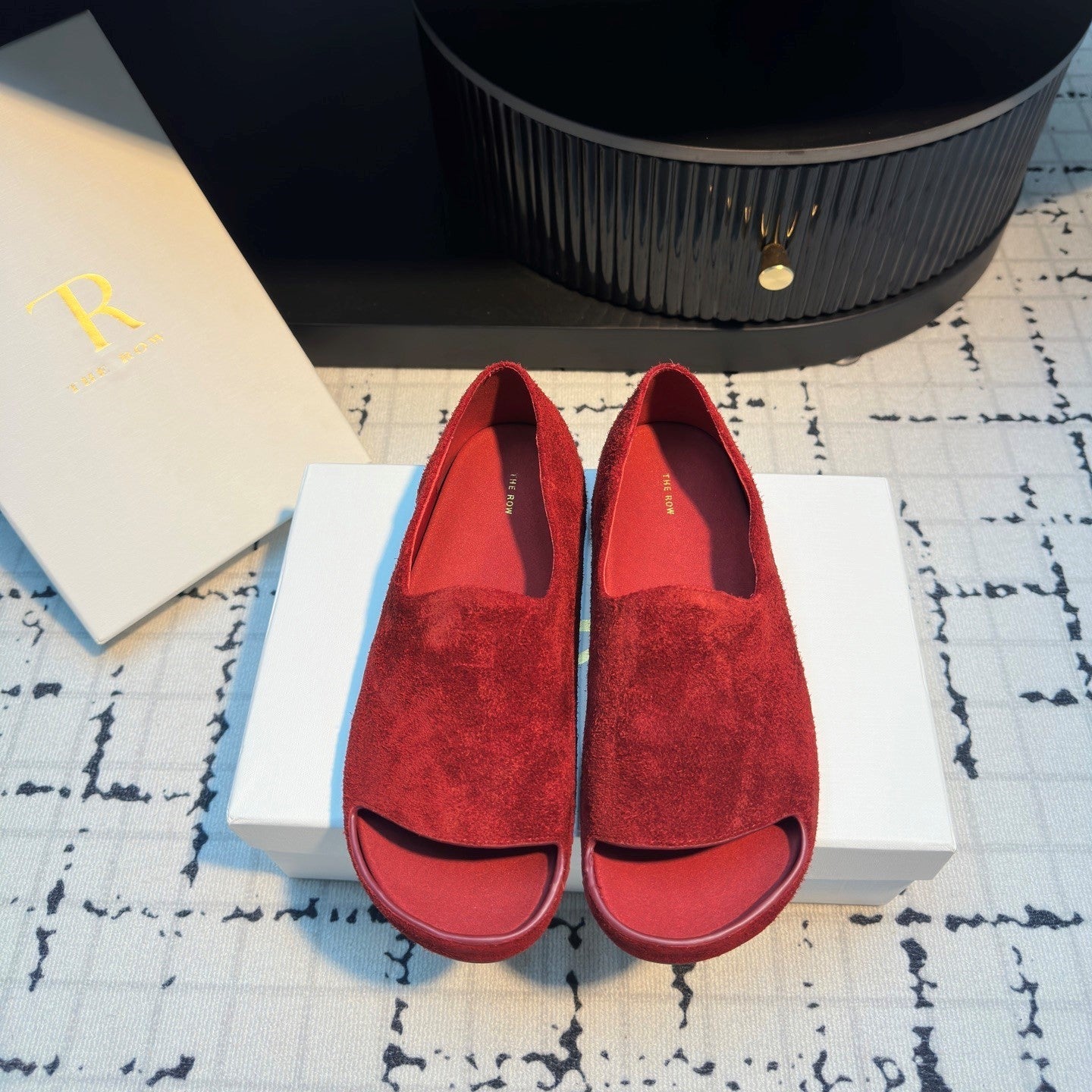 The Row Slide Mules Red Cow Suede 334351