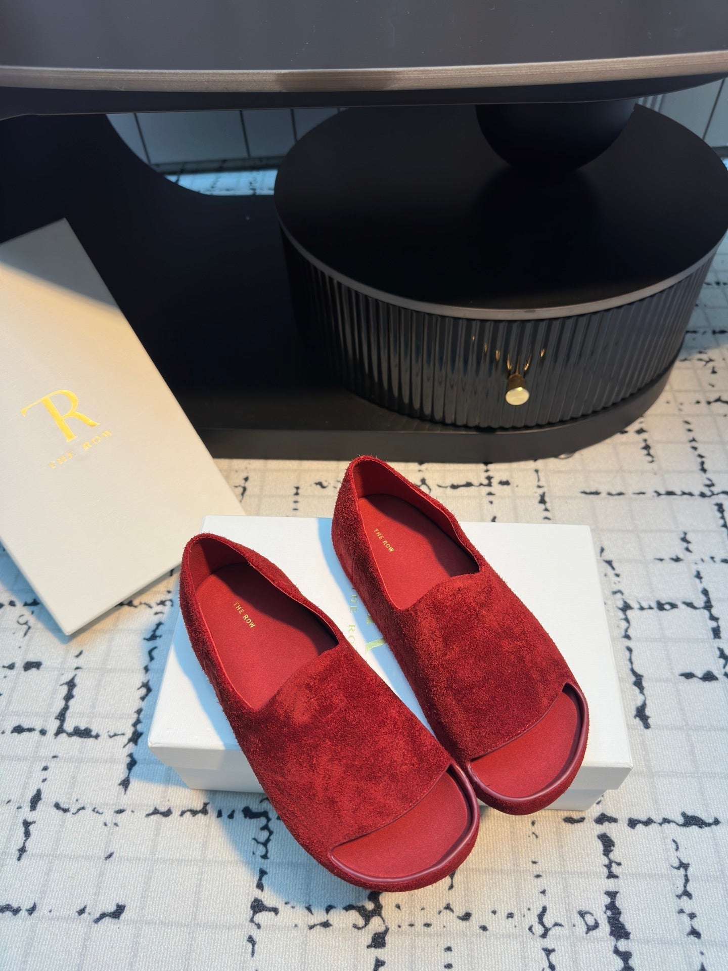 The Row Slide Mules Red Cow Suede 334351