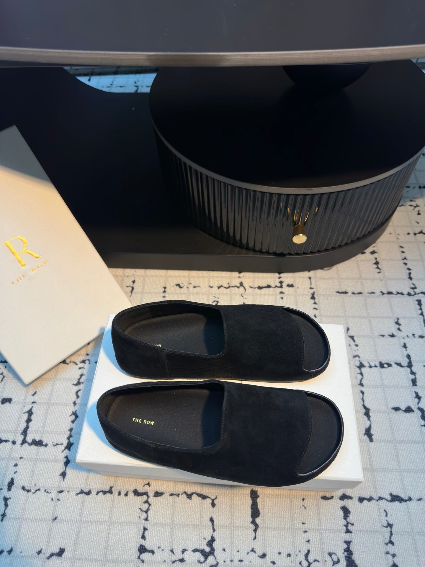 The Row Slide Mules Black Cow Suede 334352