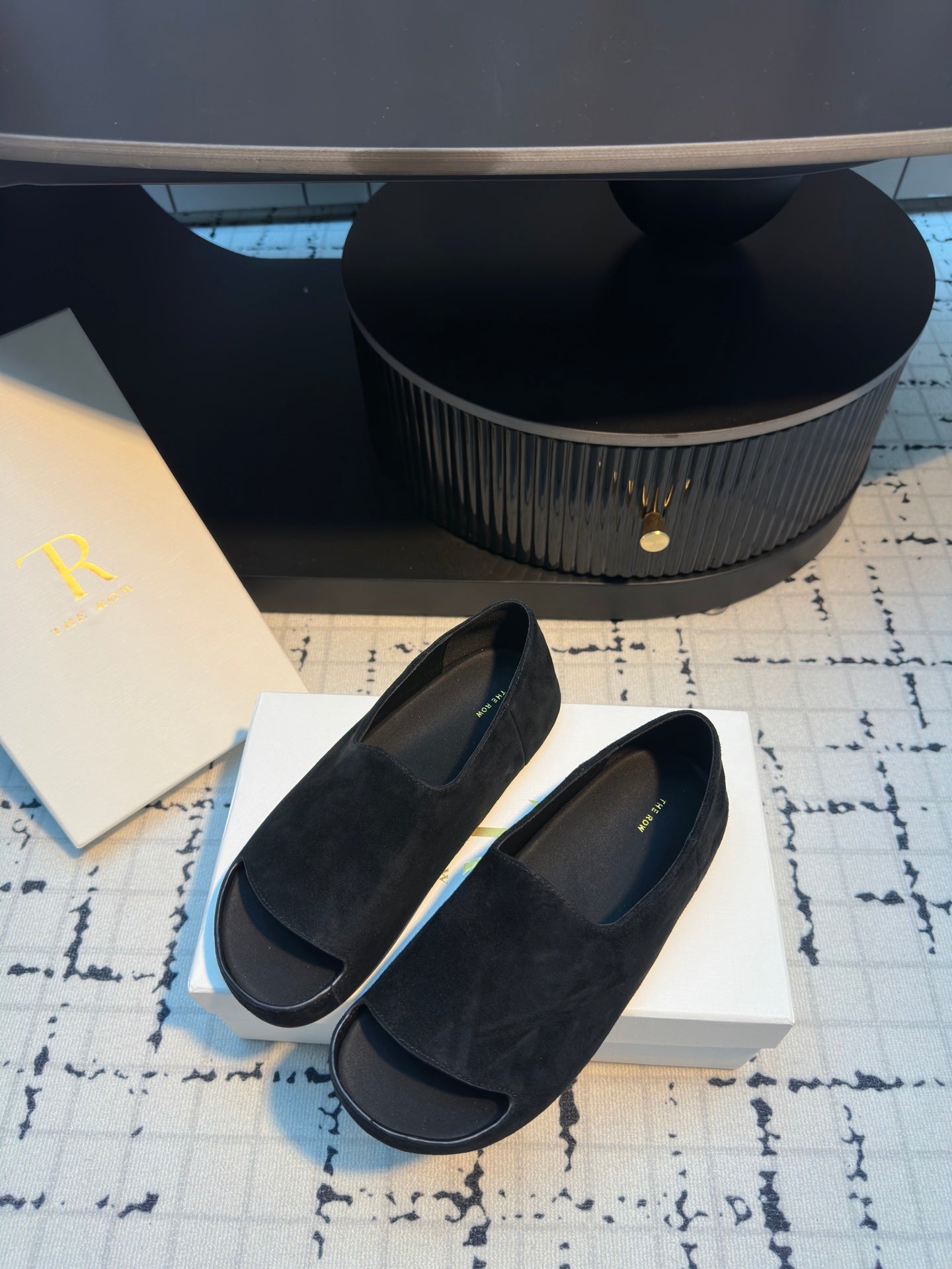 The Row Slide Mules Black Cow Suede 334352