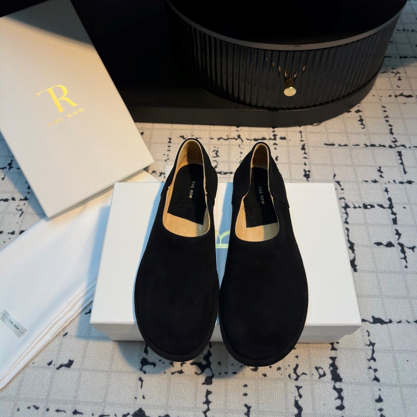 The Row Flat Loafer Black Cow Suede 334450