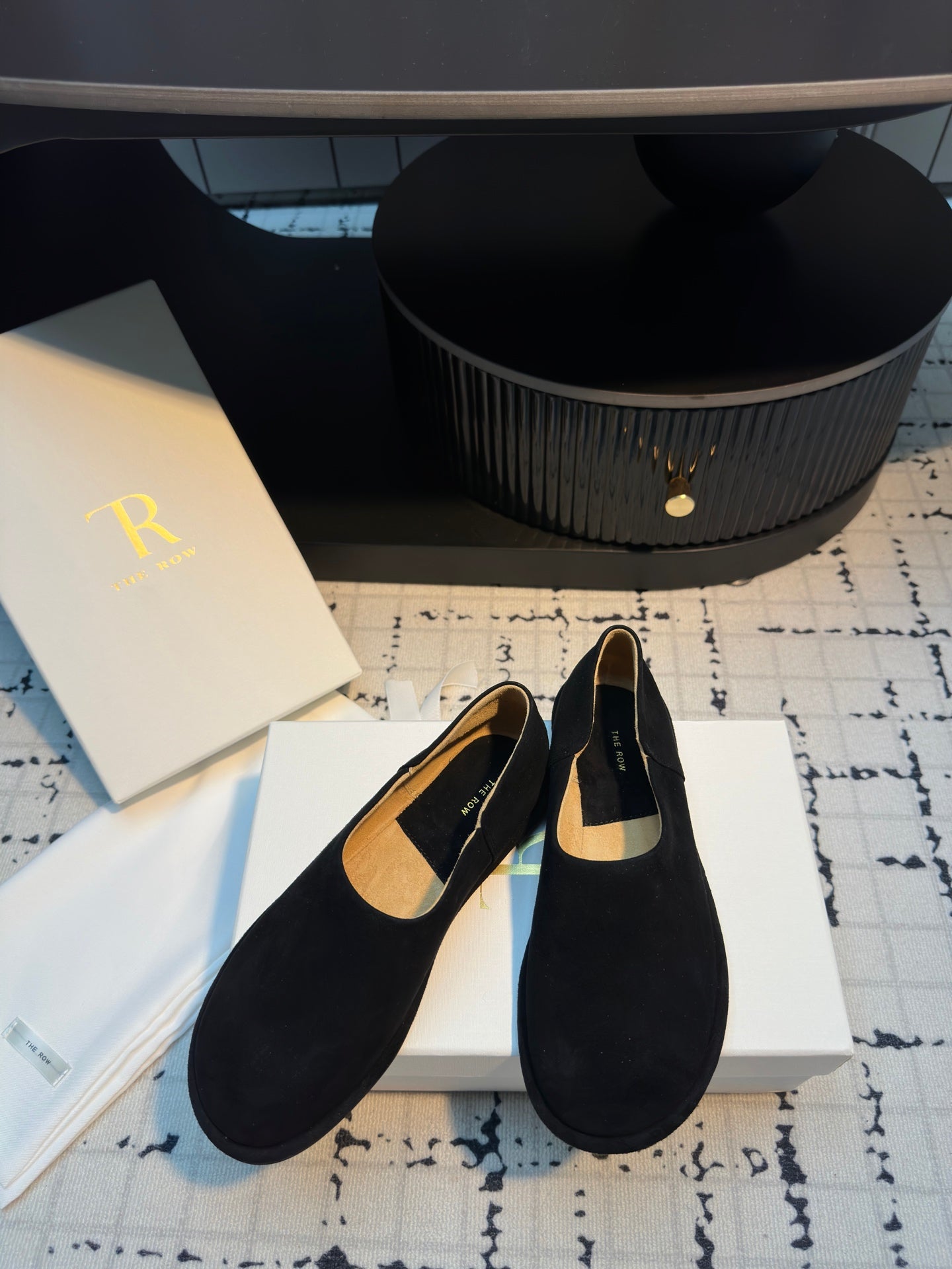The Row Flat Loafer Black Cow Suede 334450