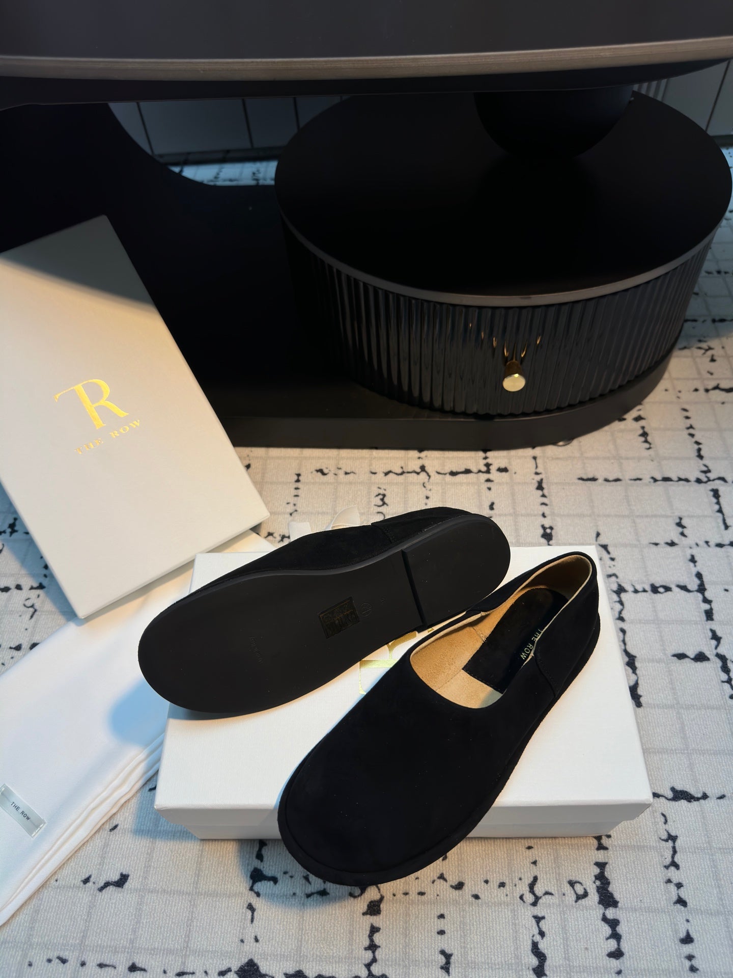 The Row Flat Loafer Black Cow Suede 334450