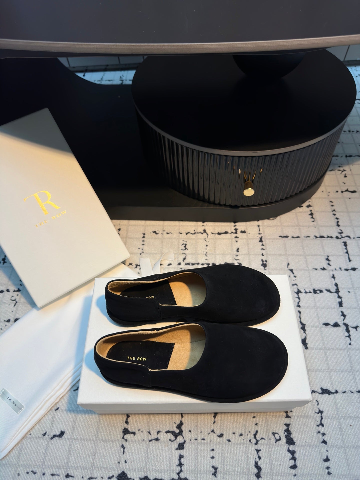 The Row Flat Loafer Black Cow Suede 334450