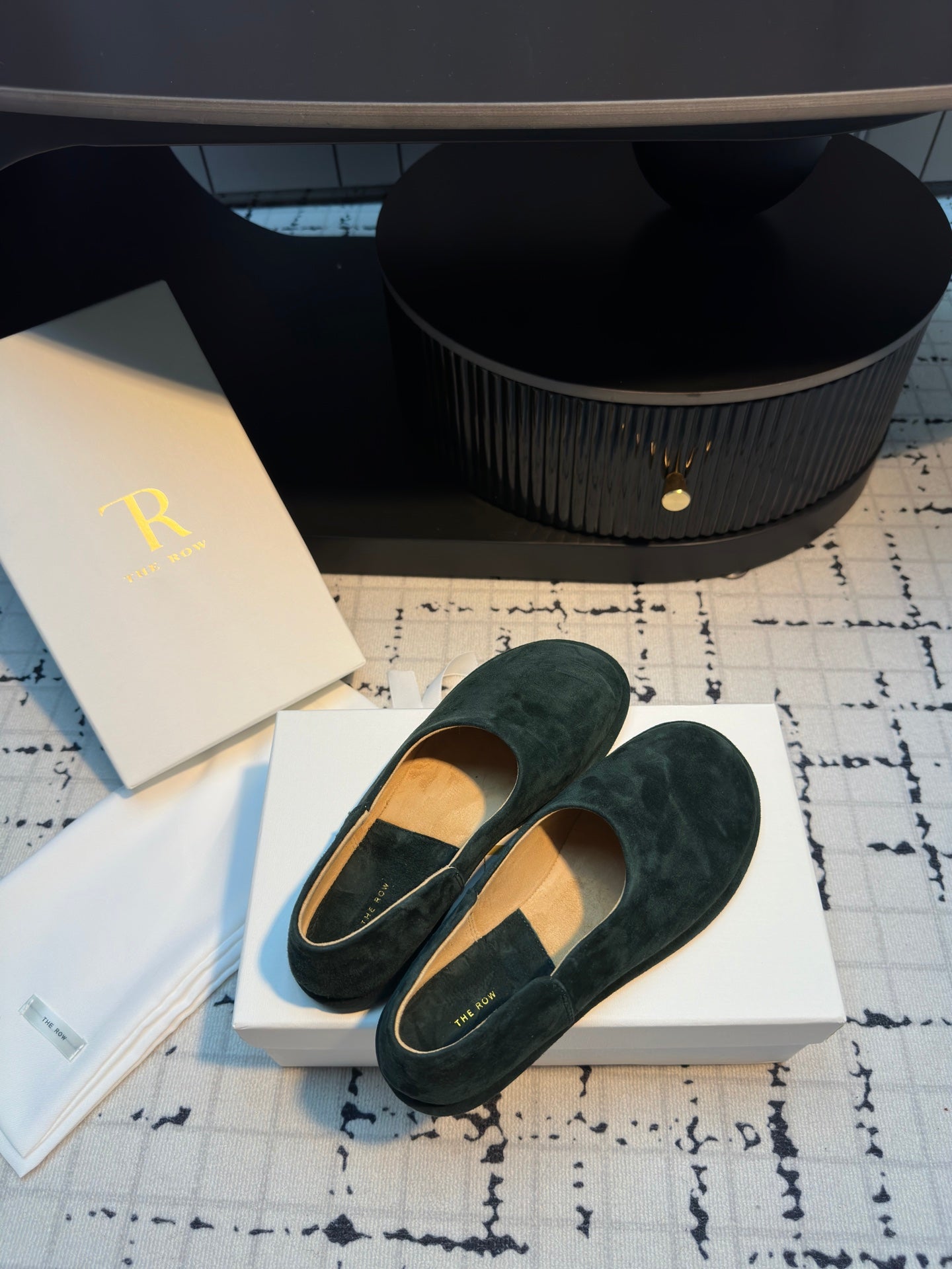 The Row Flat Loafer Dark Olive Green Cow Suede 334451