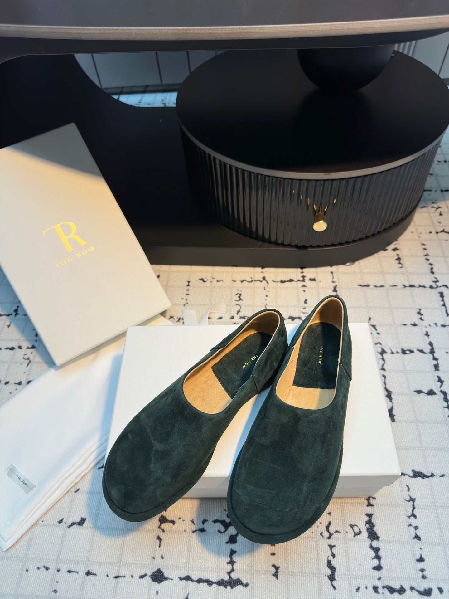 The Row Flat Loafer Dark Olive Green Cow Suede 334451