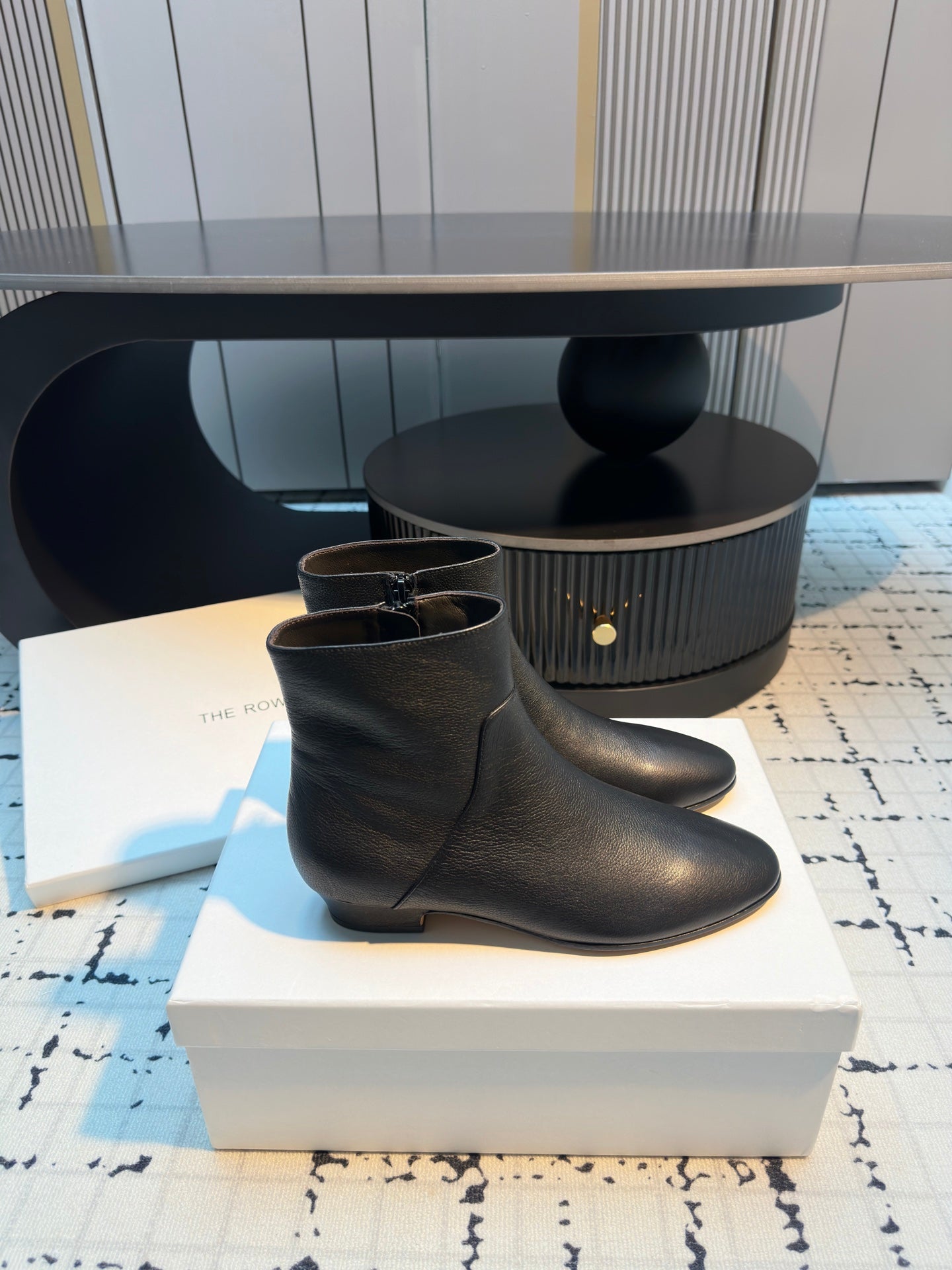 The Row Zipped Ankle Boots 50mm Black Calfskin 429313