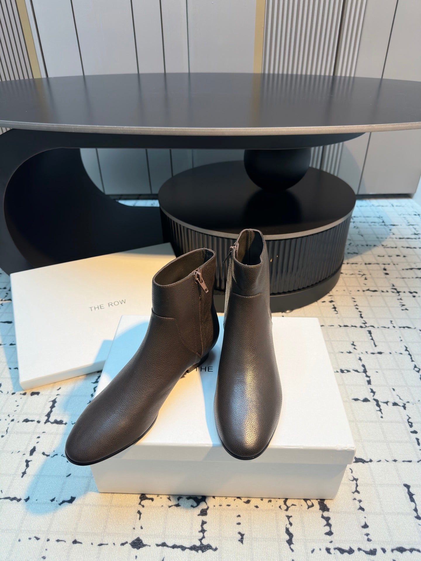 The Row Zipped Ankle Boots 50mm Burnt Earth Calfskin 429314