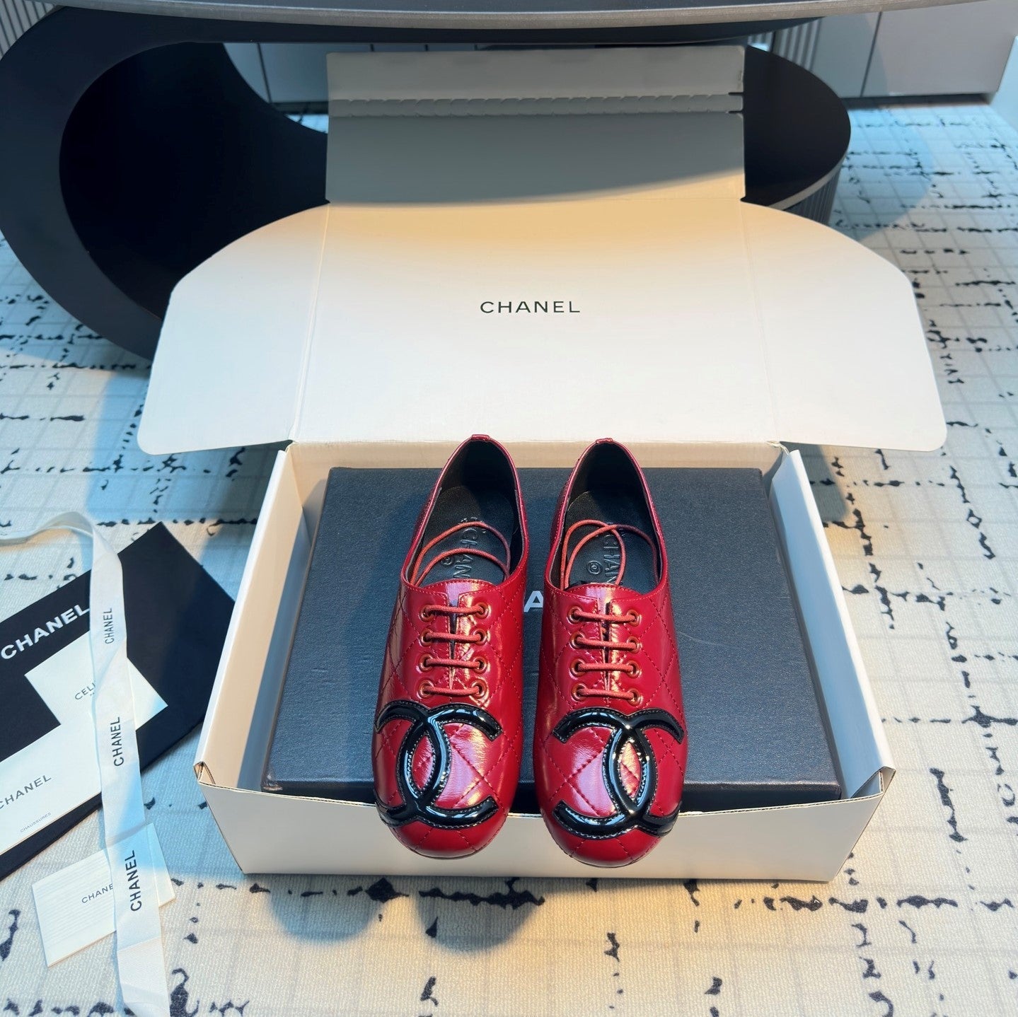 CC Cambon Ballet Shoes Red Cowhide 538142