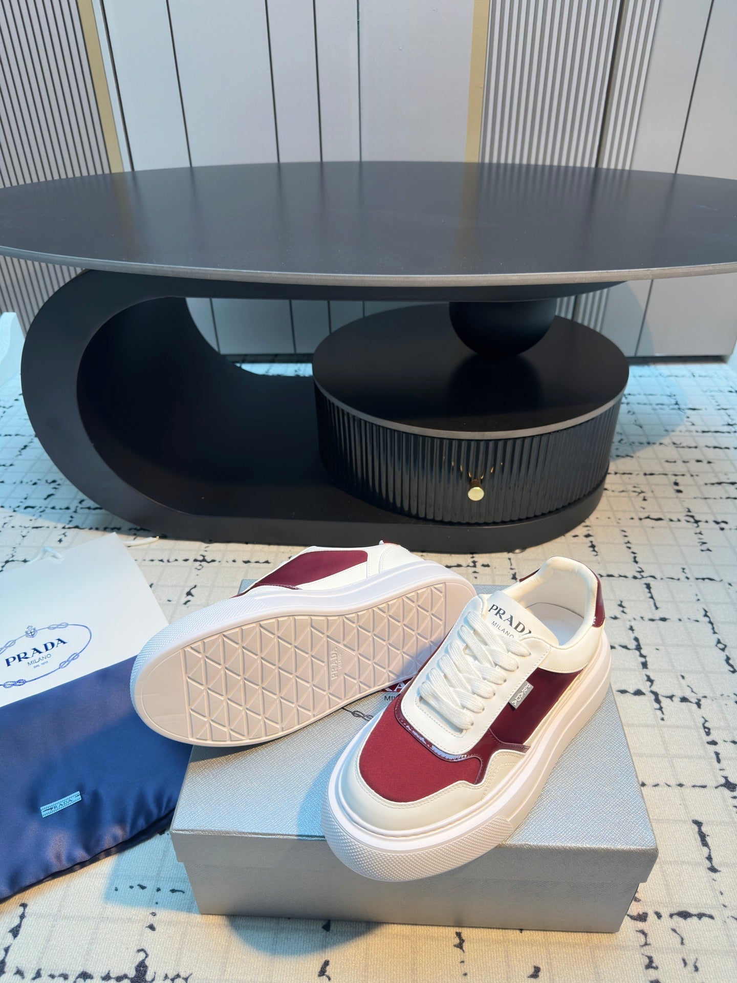 Prada 25s Platform Sneakers White Red Cowhide 538422