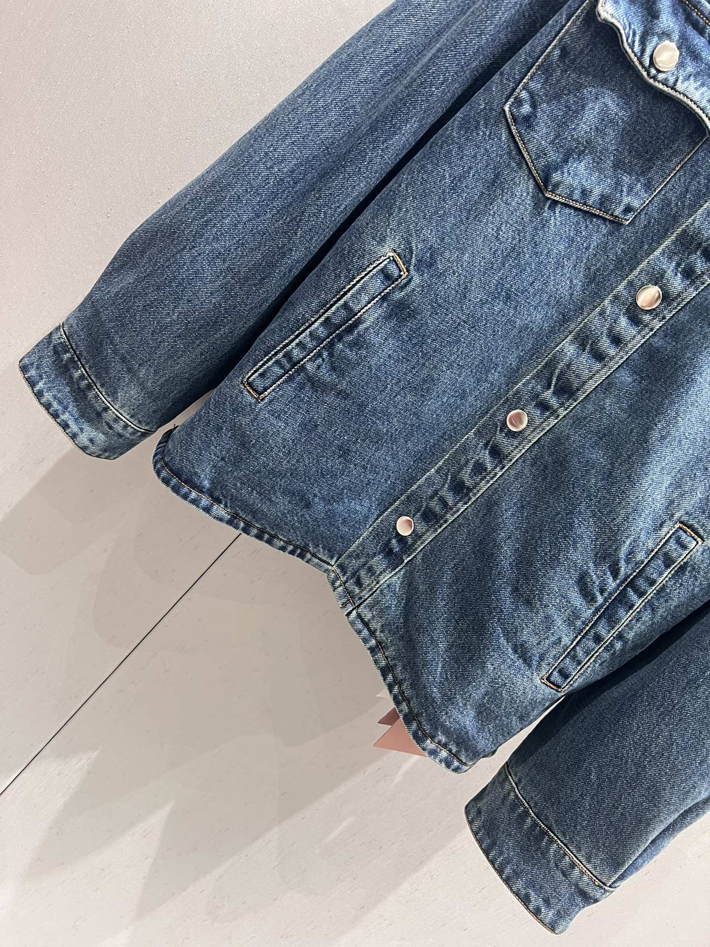 Miu Miu Denim Jacket Blue Brown Cotton 206450
