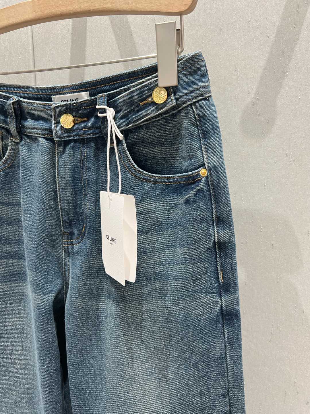 Celine 25 Pattern Embroidered Straight Jeans Blue Cotton
