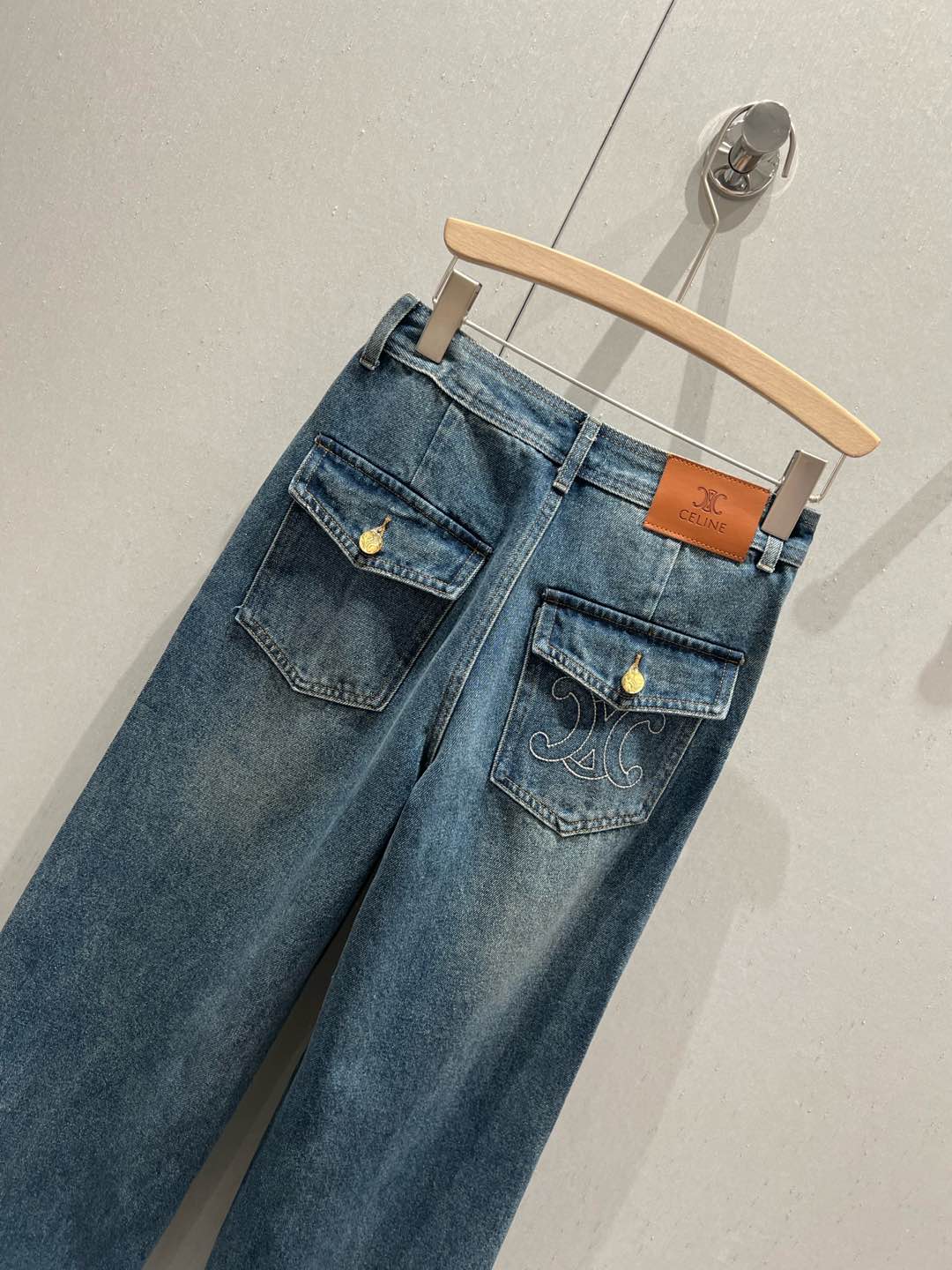Celine 25 Pattern Embroidered Straight Jeans Blue Cotton