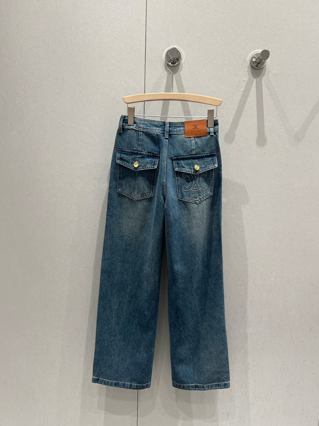 Celine 25 Pattern Embroidered Straight Jeans Blue Cotton