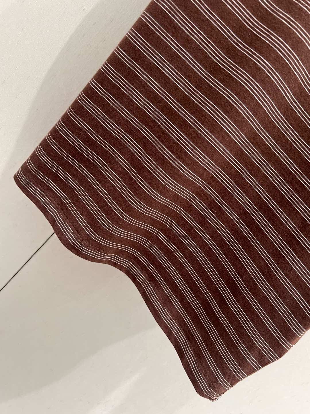 Miu Miu 25 Striped Round Neck Short-sleeved T-shirt Brown Cotton