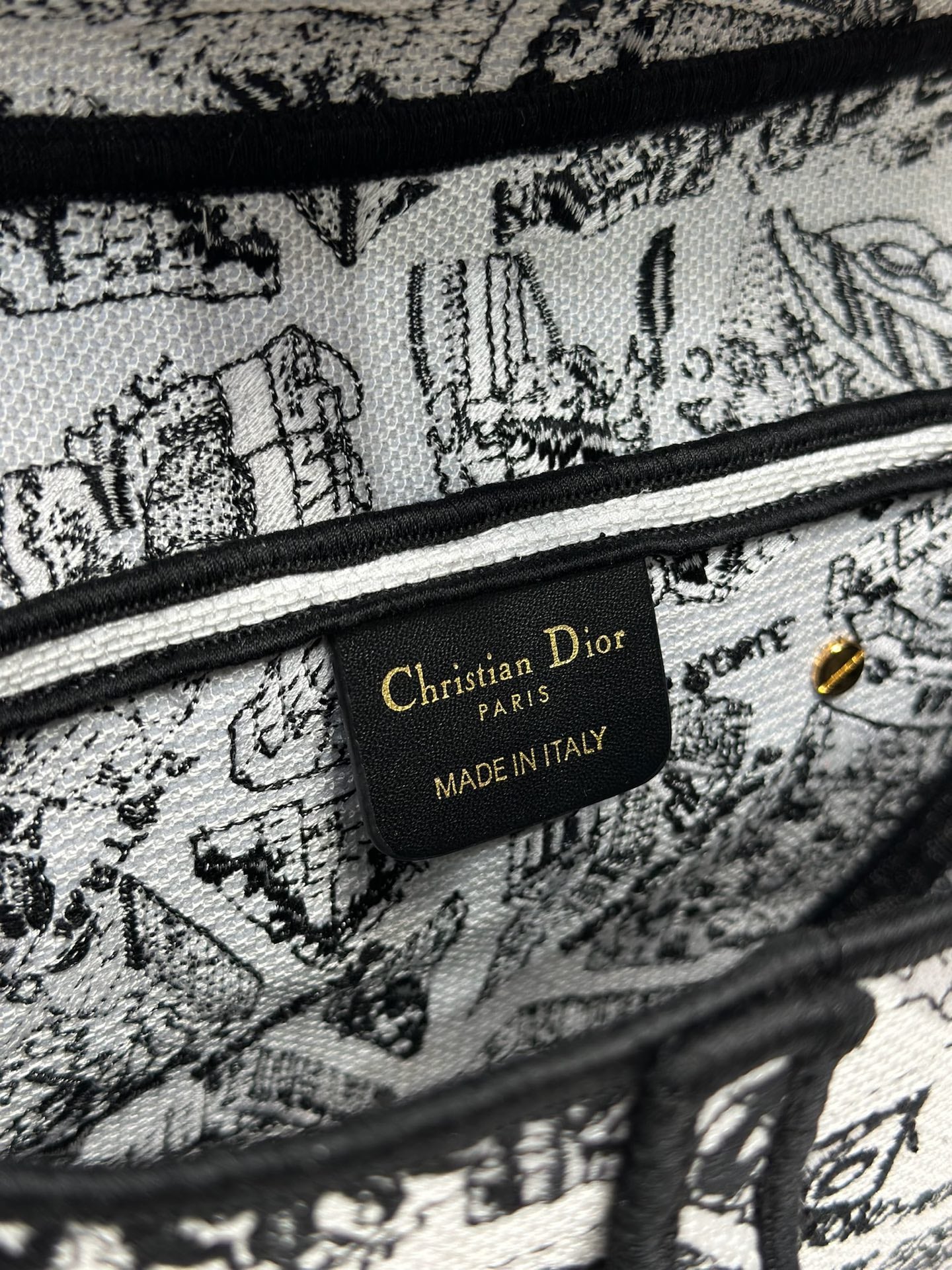 CD Saddle Bag 25.5cm Black White Plan de Paris printed Canvas
