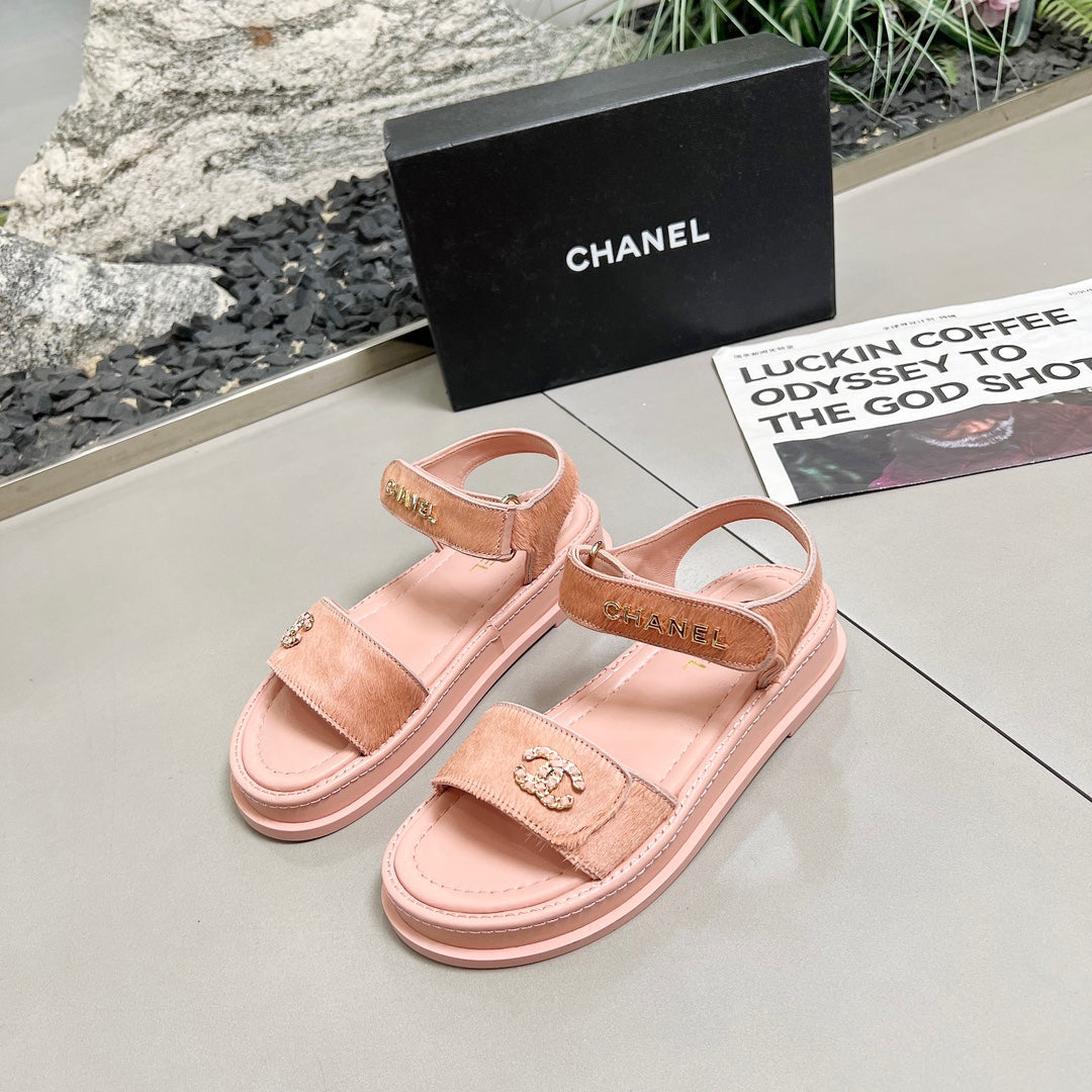 CC 25A Sandals Pink Horse Fur Leather 338602