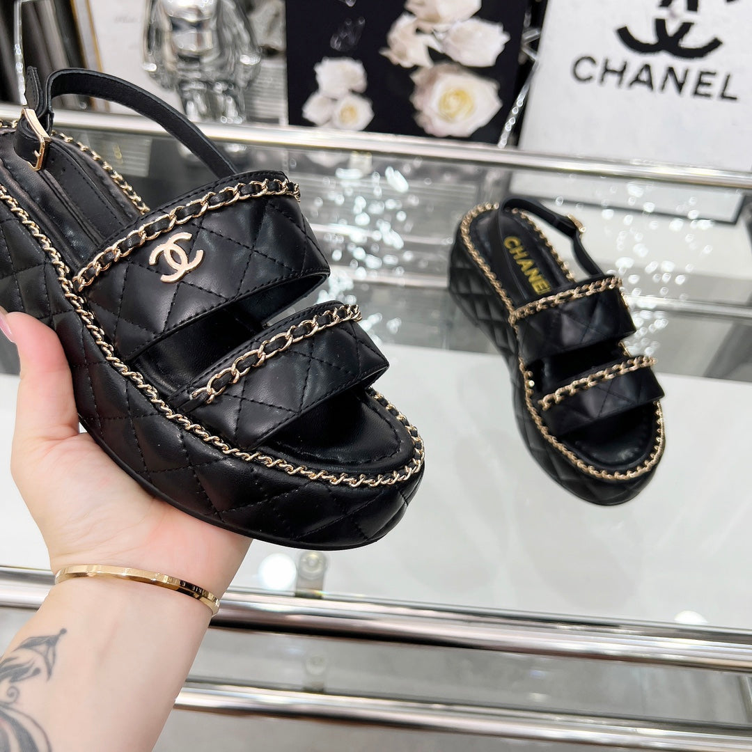 CC 25 Sandals Leather Chain 6cm Black Lambskin 338656