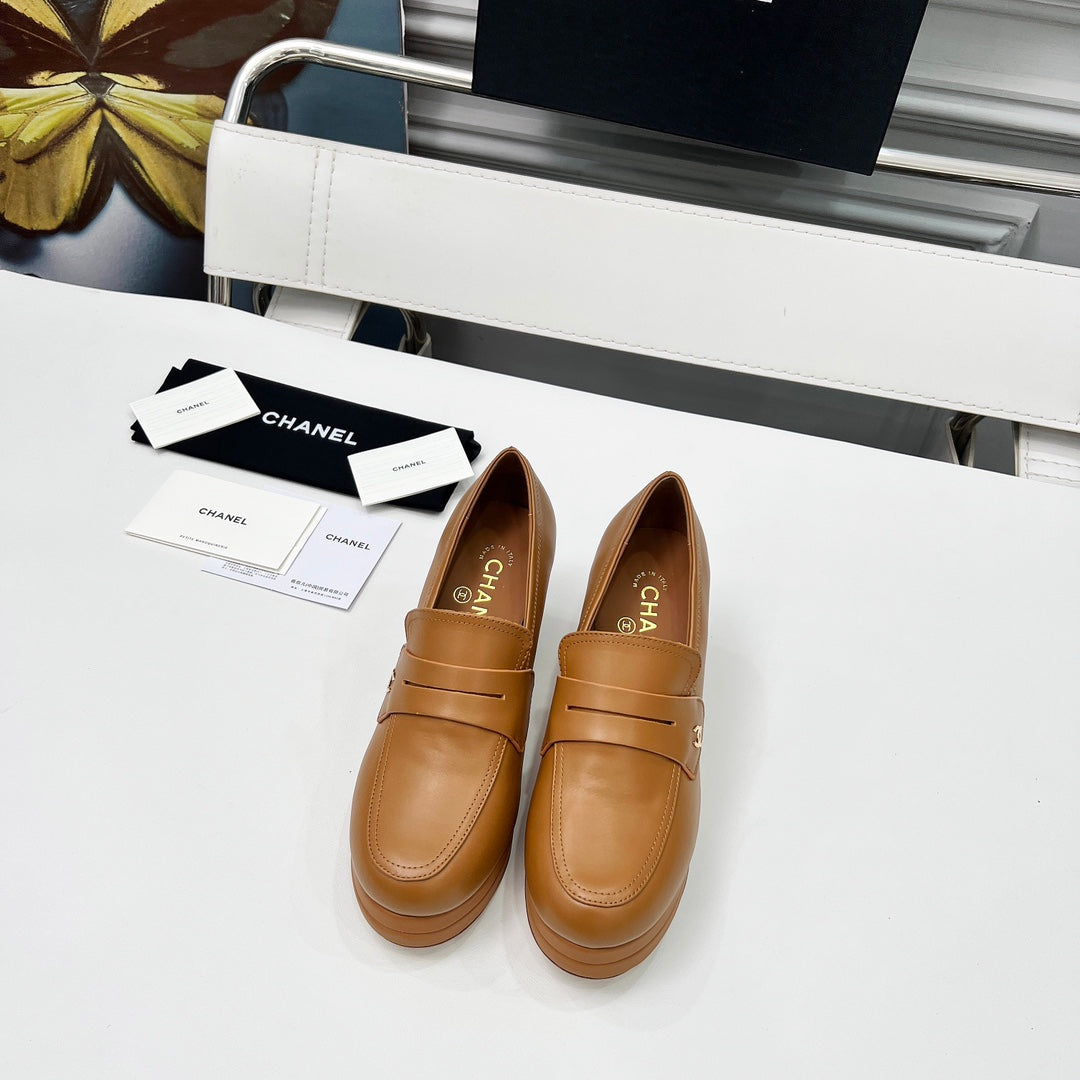 CC Platform Loafers 70mm Brown Sheepskin 459436
