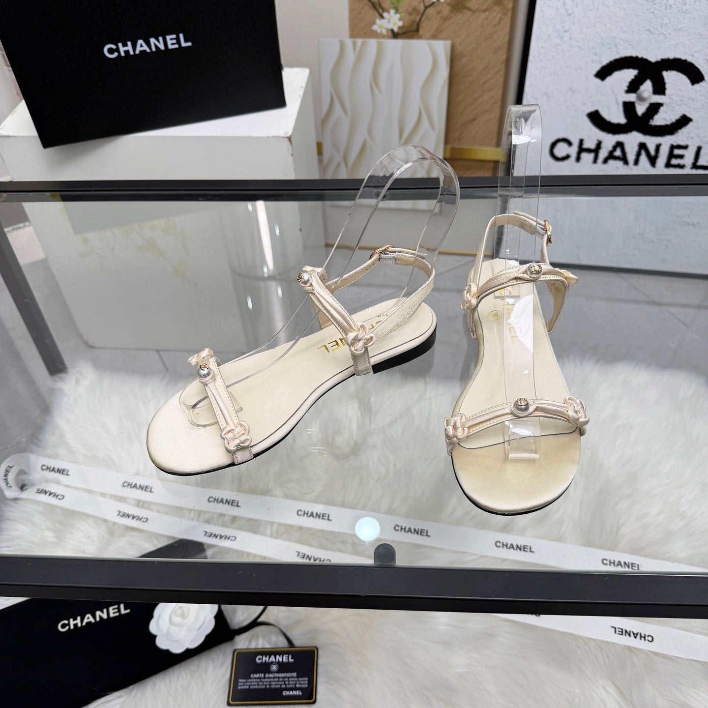 CC 2026 Pearl Sandal White Satin Leather 692019