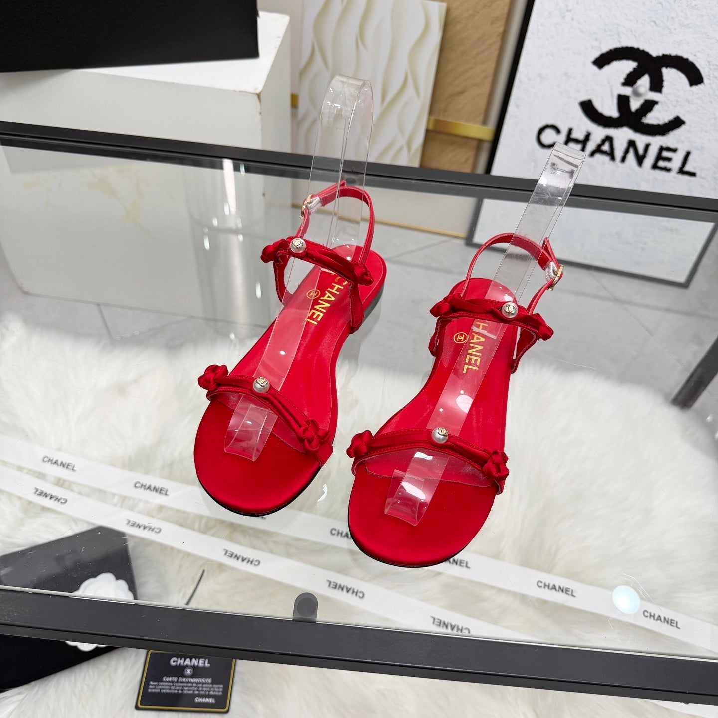 CC 2026 Pearl Sandal Red Satin Leather 692020