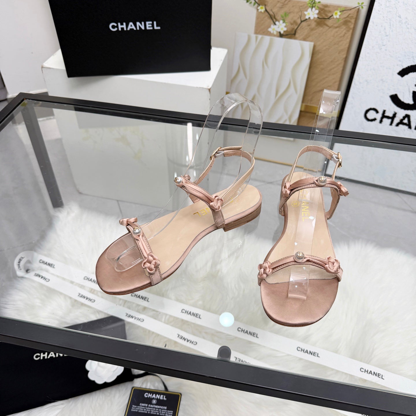 CC 2026 Pearl Sandal Beige Satin Leather 692021