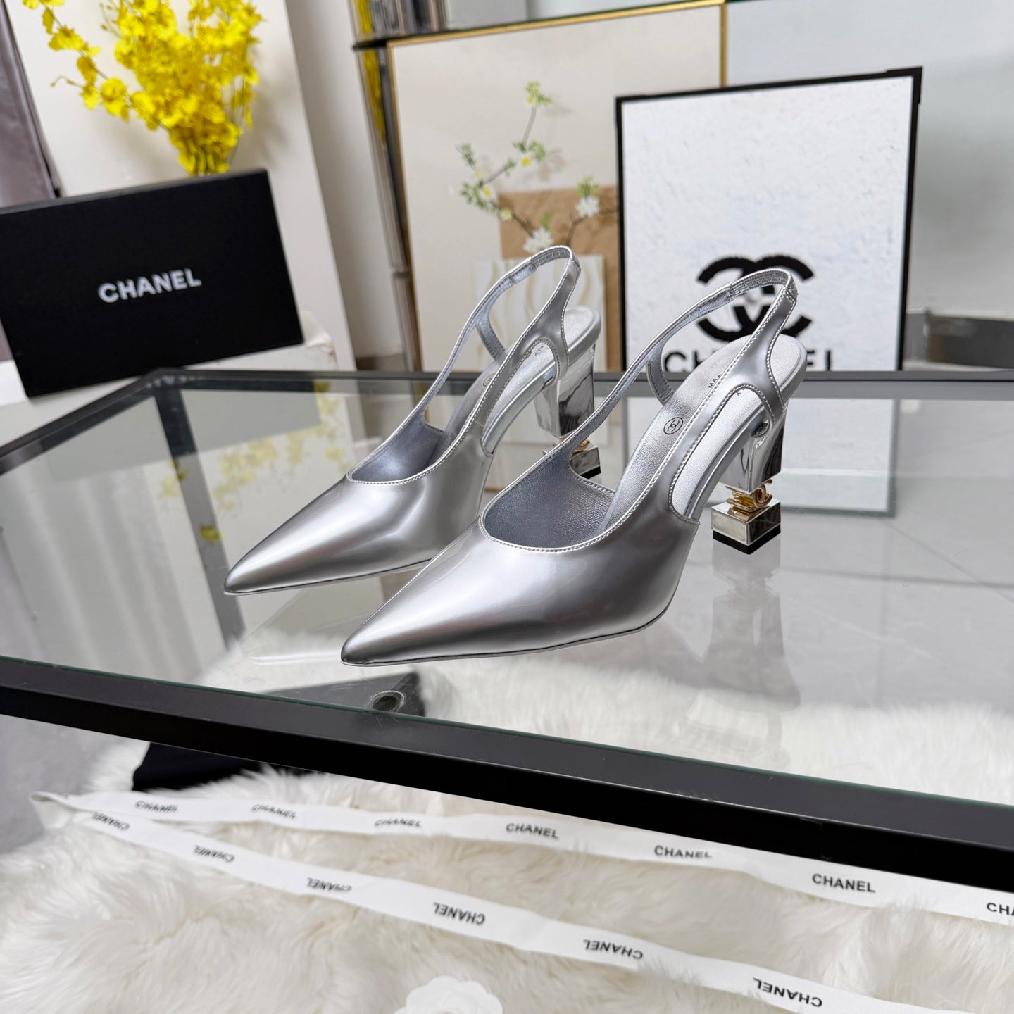 CC 26s Slingback 9cm Sliver Patent Leather 872873