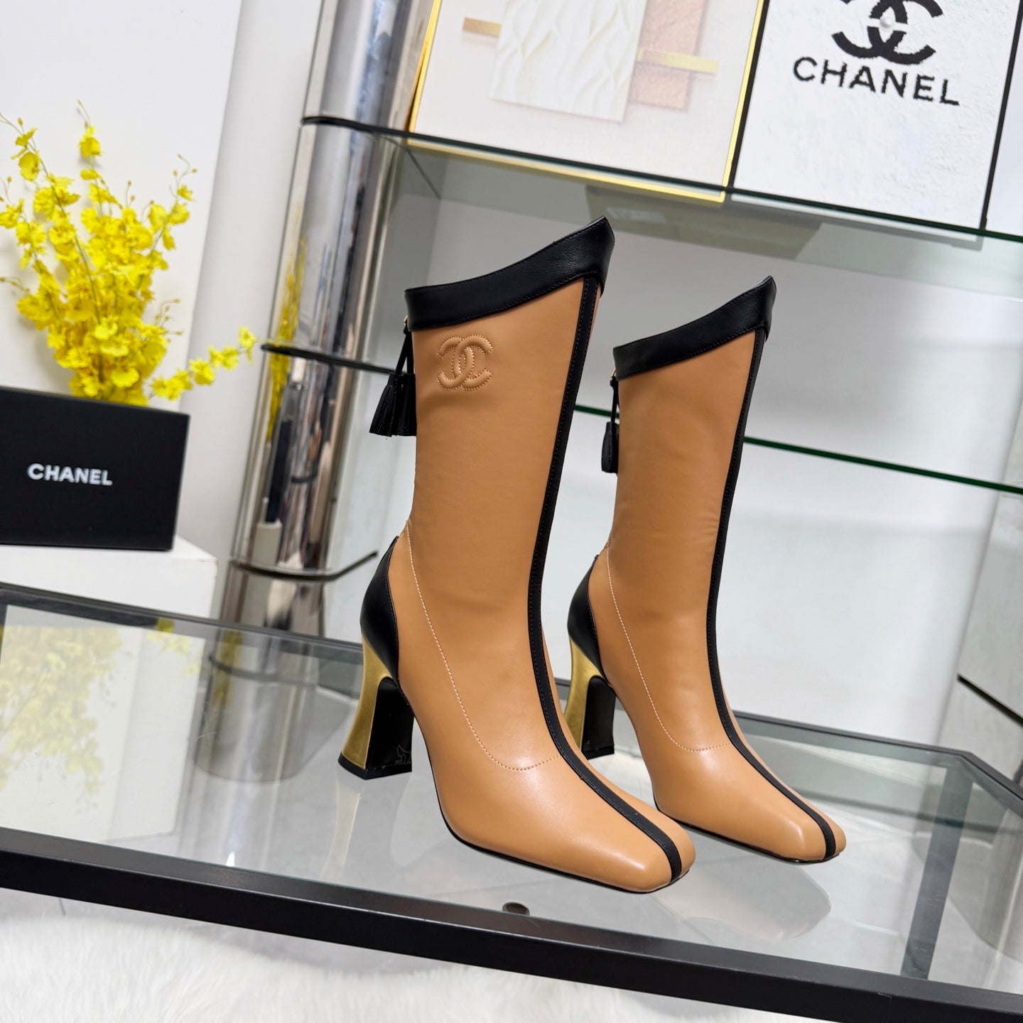CC 26 FW Ankle Boots 8.5cm Black Brown Sheepskin 919943