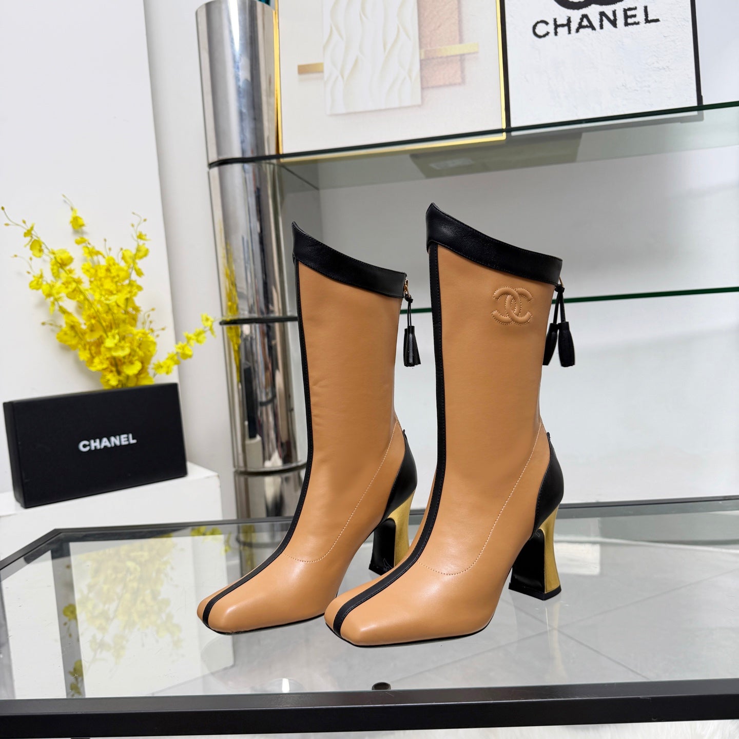 CC 26 FW Ankle Boots 8.5cm Black Brown Sheepskin 919943