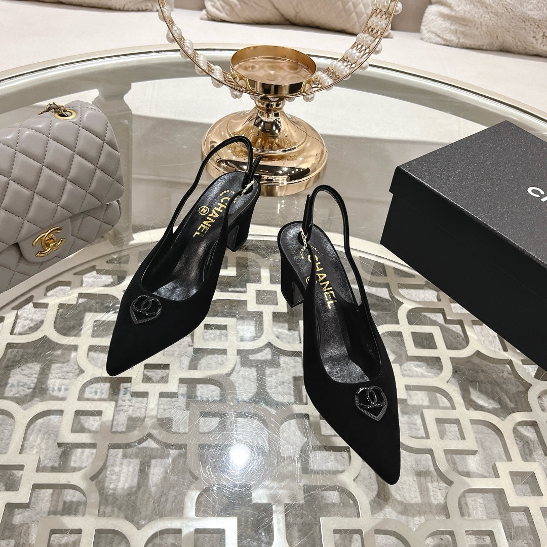 CC 25C Slingback Flats Black Suede 213333