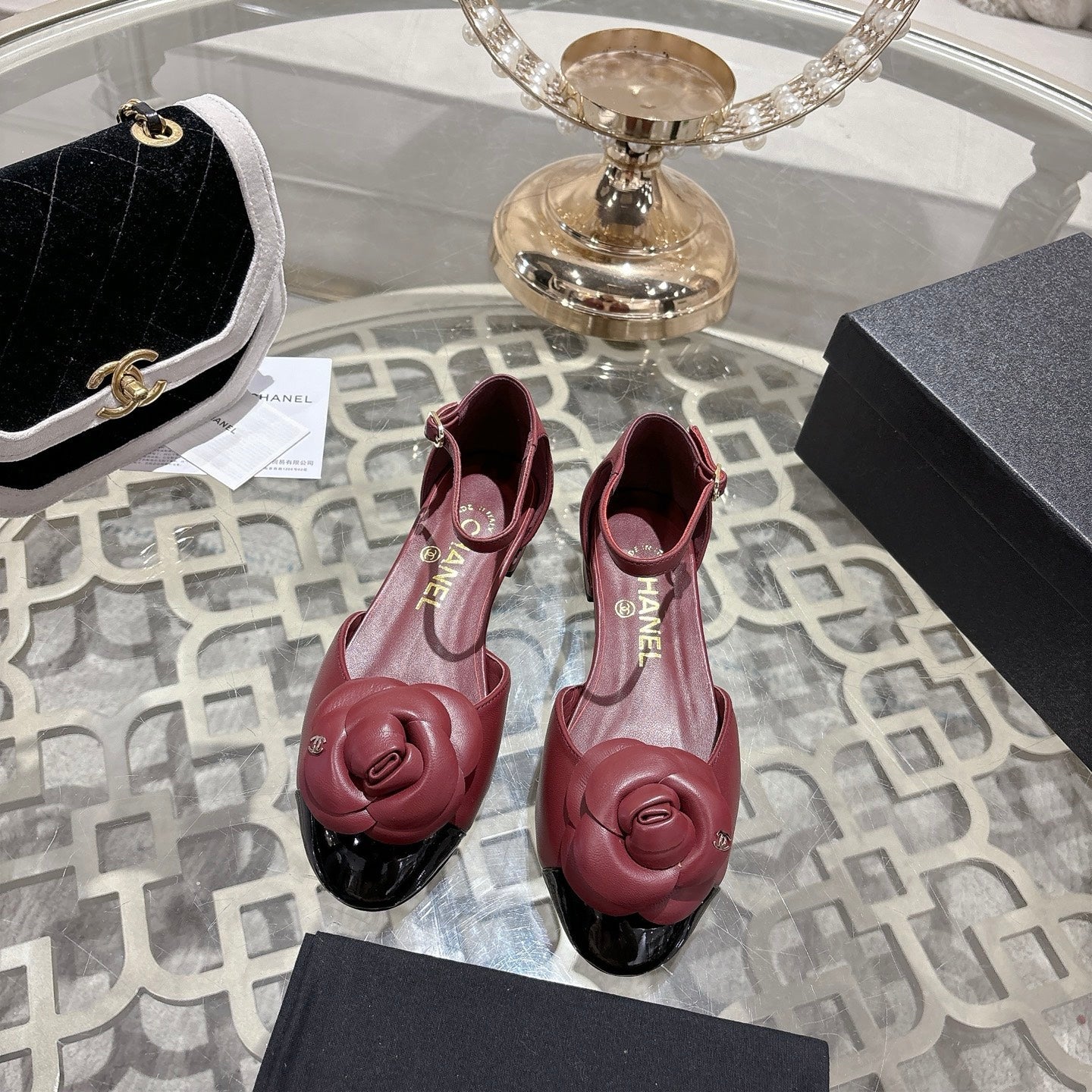 CC 26s Camellia Hollow Sandals Burgundy Sheepskin 736526
