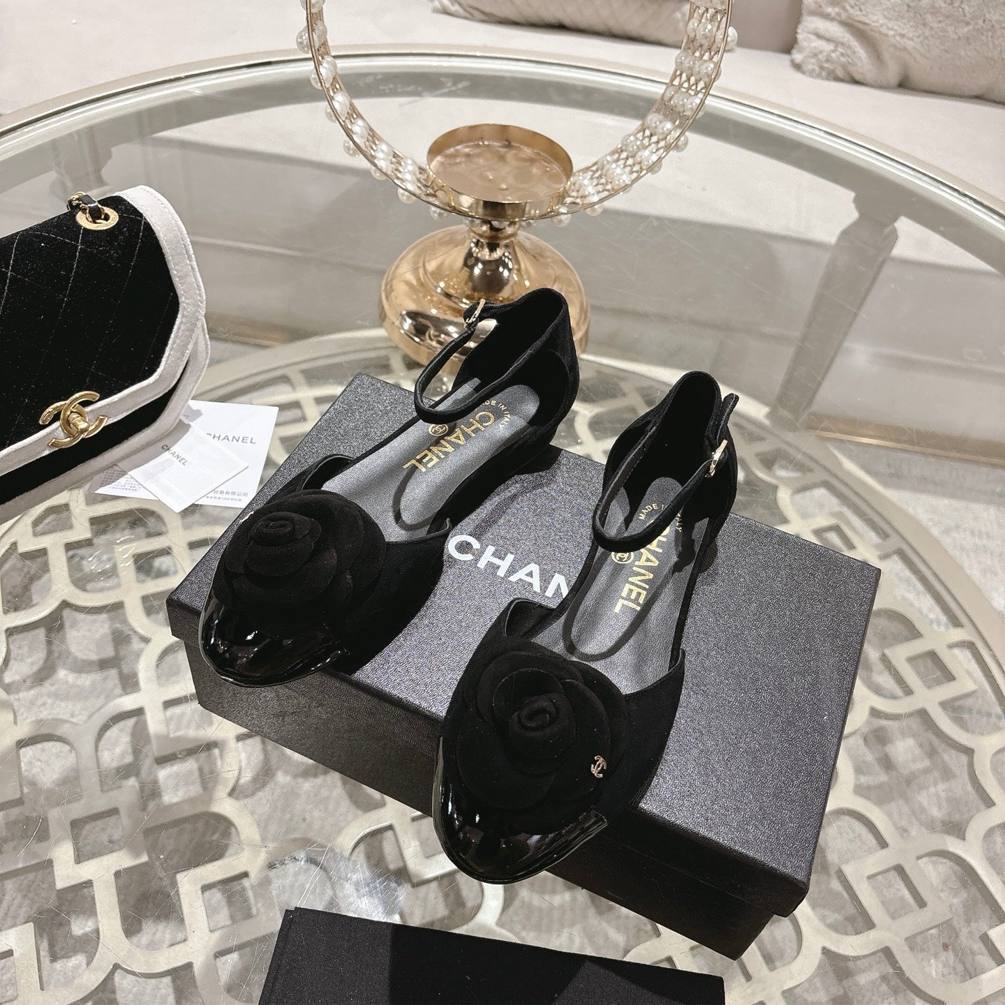 CC 26s Camellia Hollow Sandals Black Suede 736528