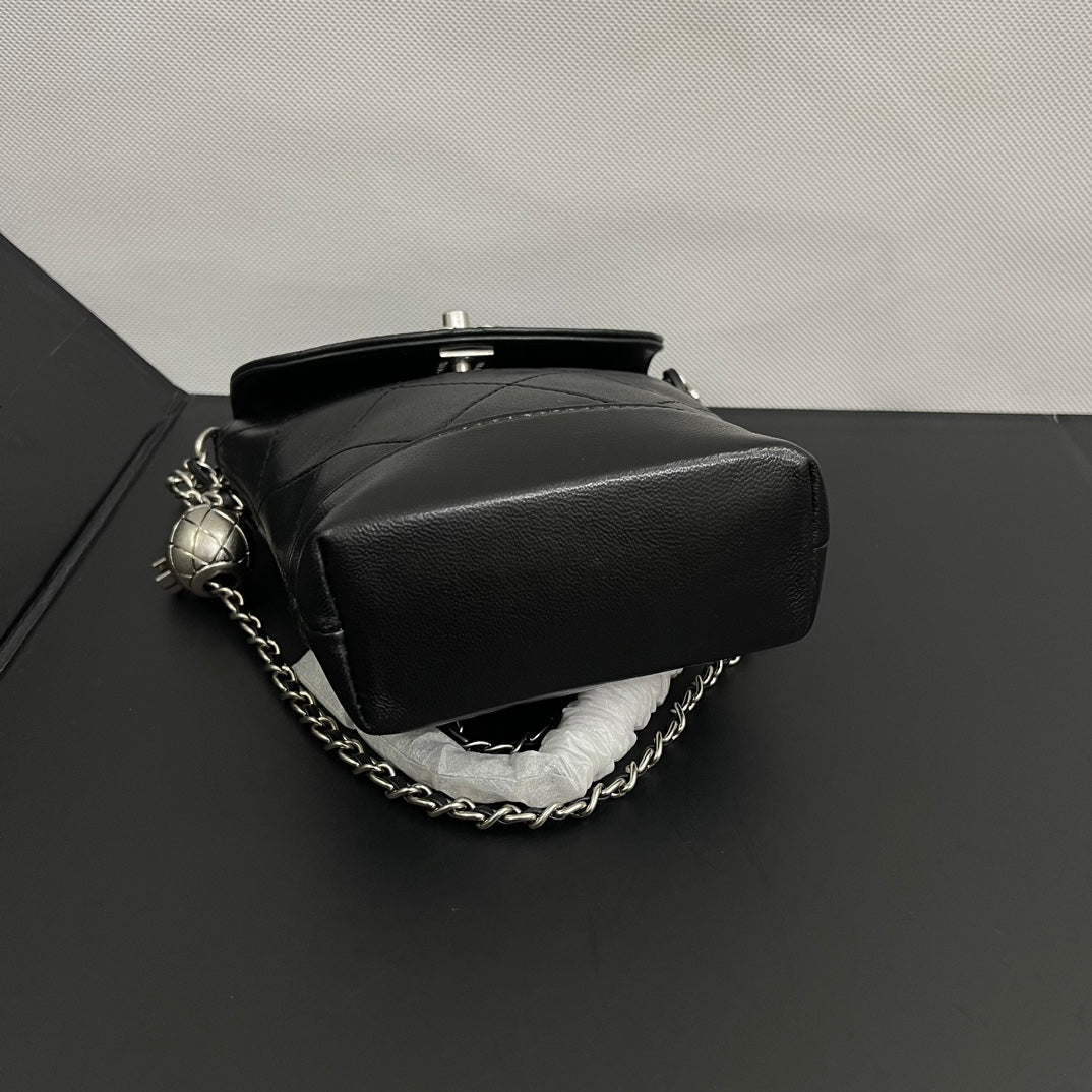 CC Phone Holder Bag 17cm Black Lambskin