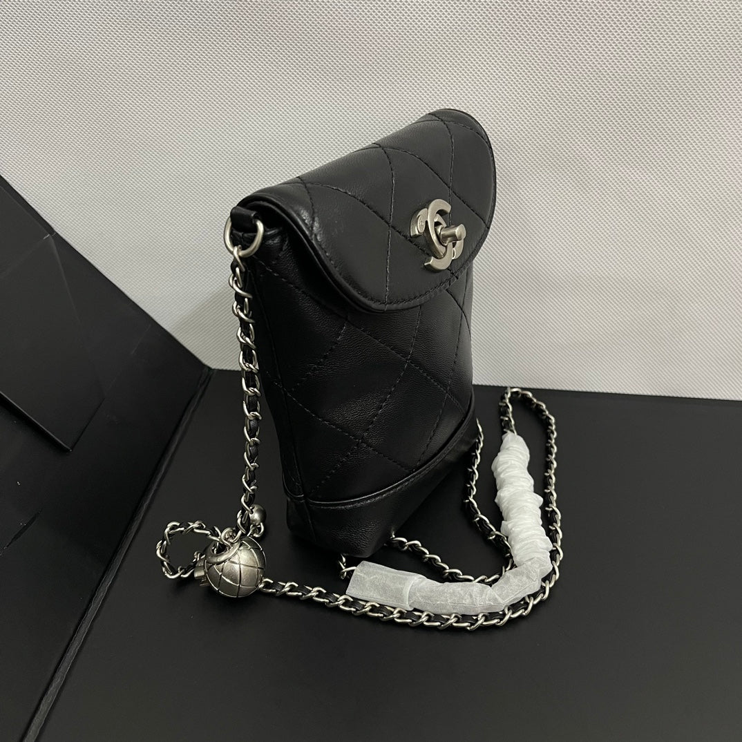 CC Phone Holder Bag 17cm Black Lambskin