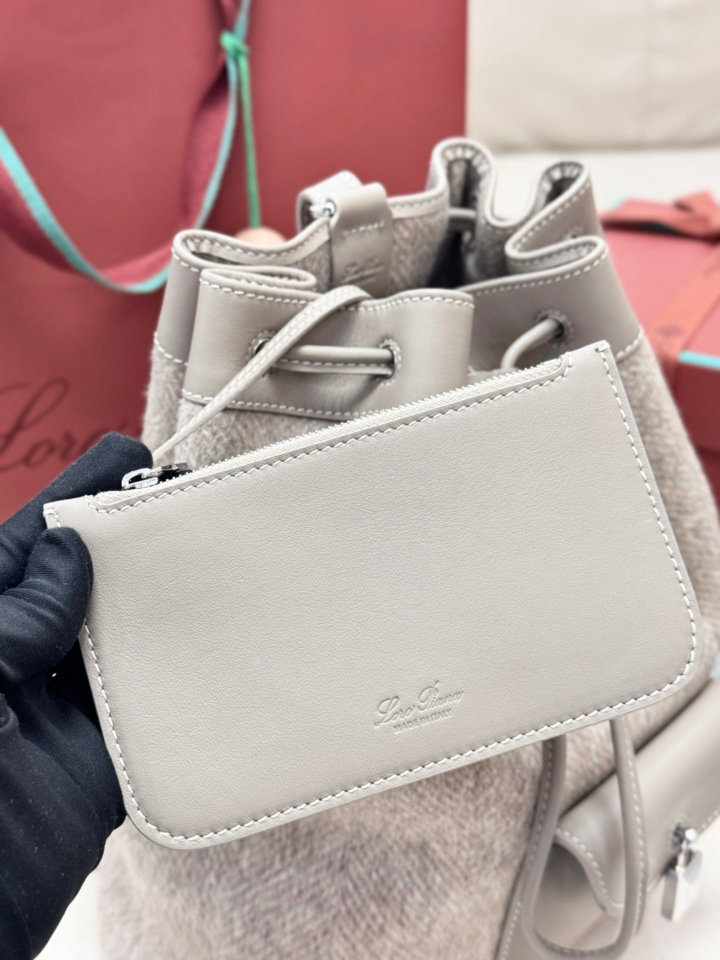 LP Extra Drawstring Backpack L27 Grey Wool Leather