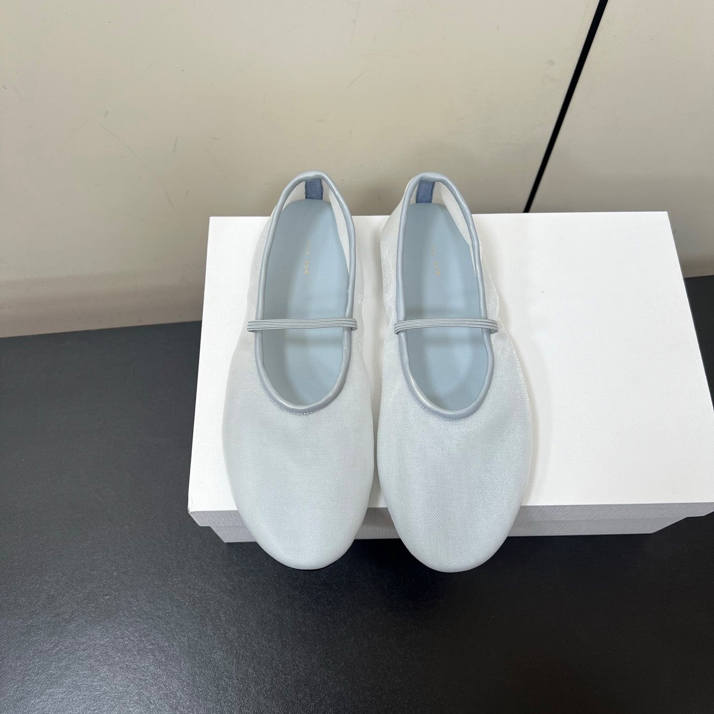 The Row Elastic Ballet Flats Ice Blue Lambskin 339989