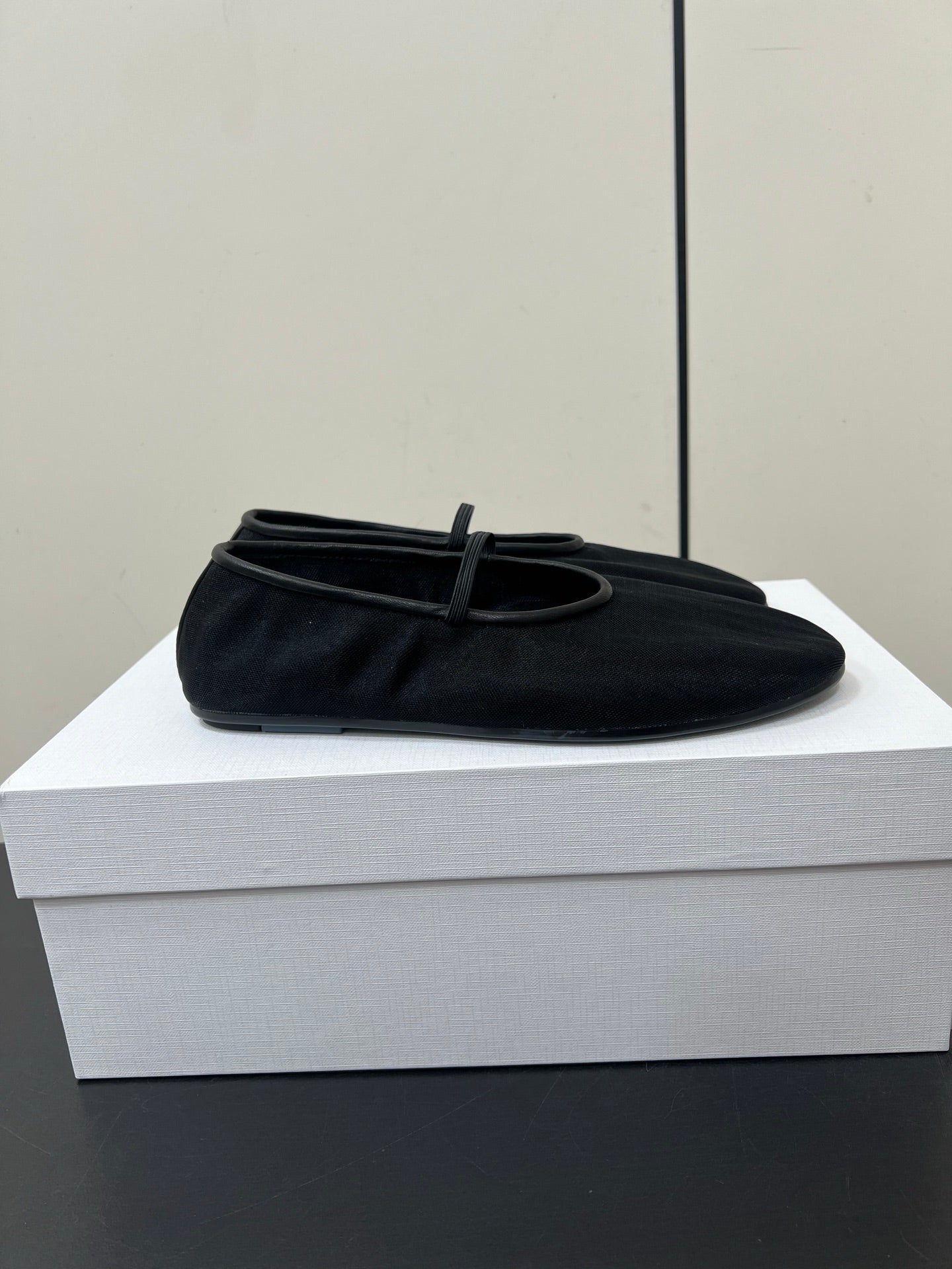 The Row Elastic Ballet Flats Black Lambskin 339990