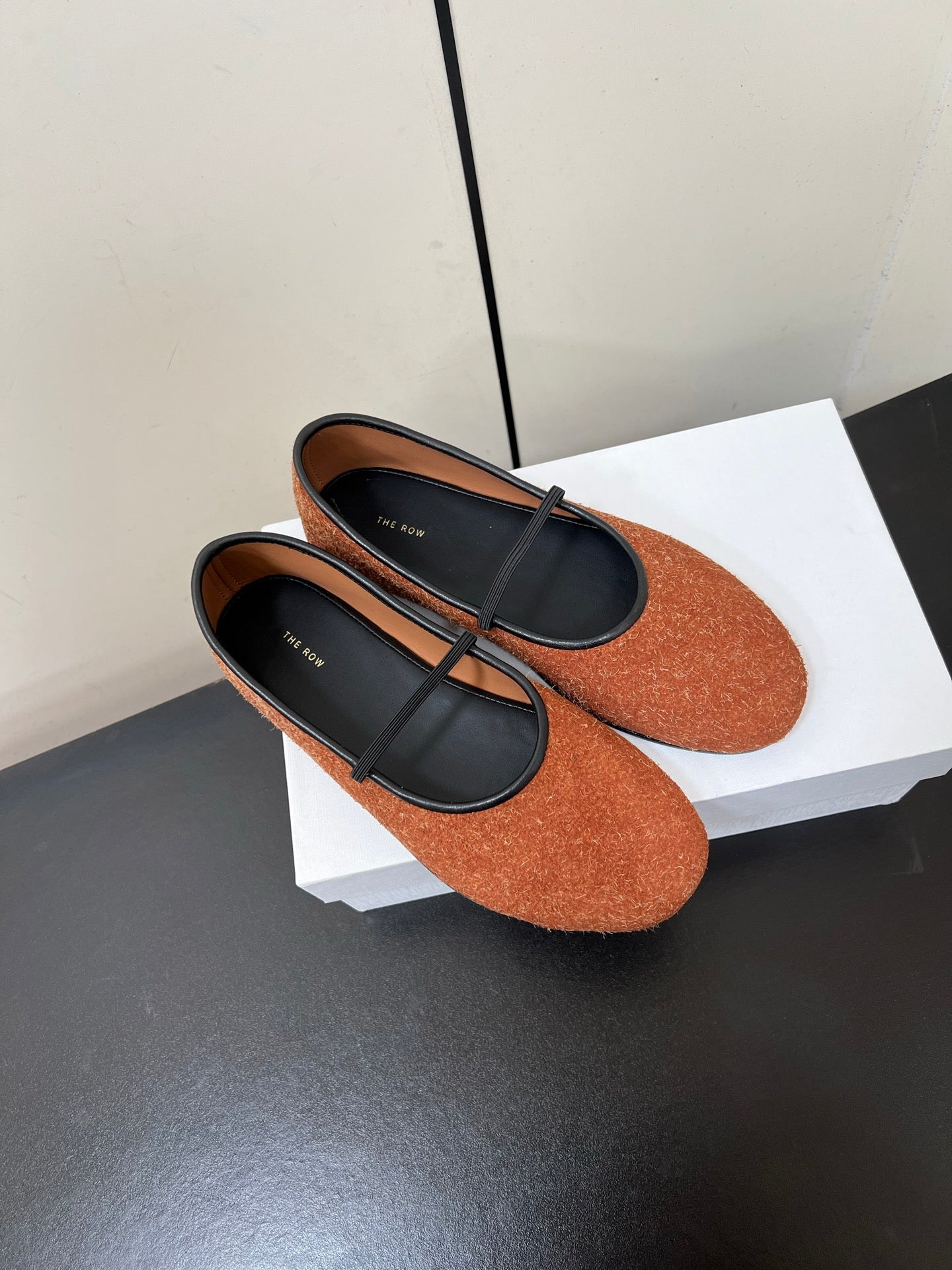 The Row Elastic Ballet Flats Rust Orange Sheepskin 339991